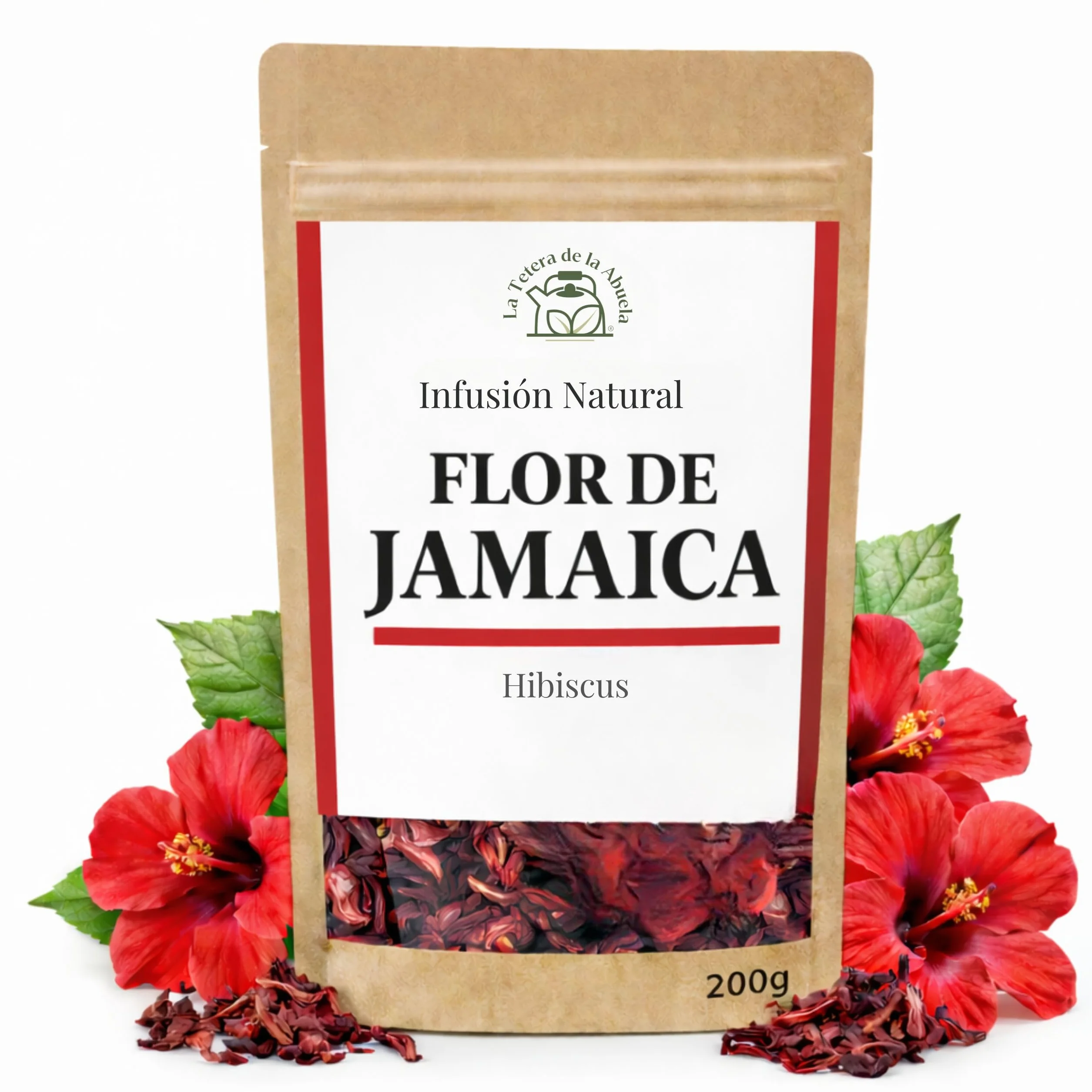 Flor de Jamaica 200 g – Té de Hibisco 100% Natural a Granel – Flor Entera para Infusión Fría o Caliente