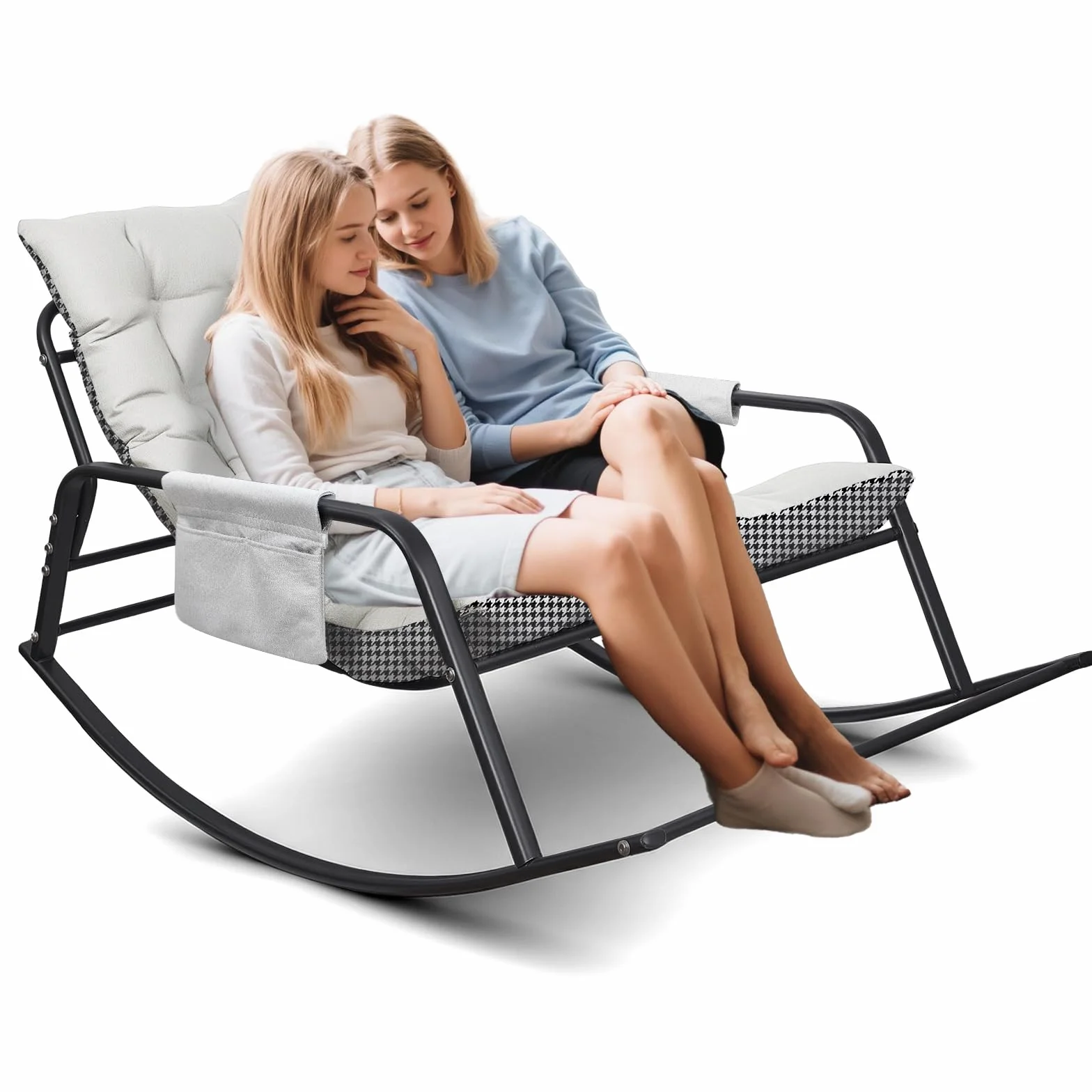 Mecedora para interior y exterior, ergonómica, para salón, silla de relax con acolchado, soporta hasta 300 kg, para jardín, dormitorio, salón, esquina, porche (beige)