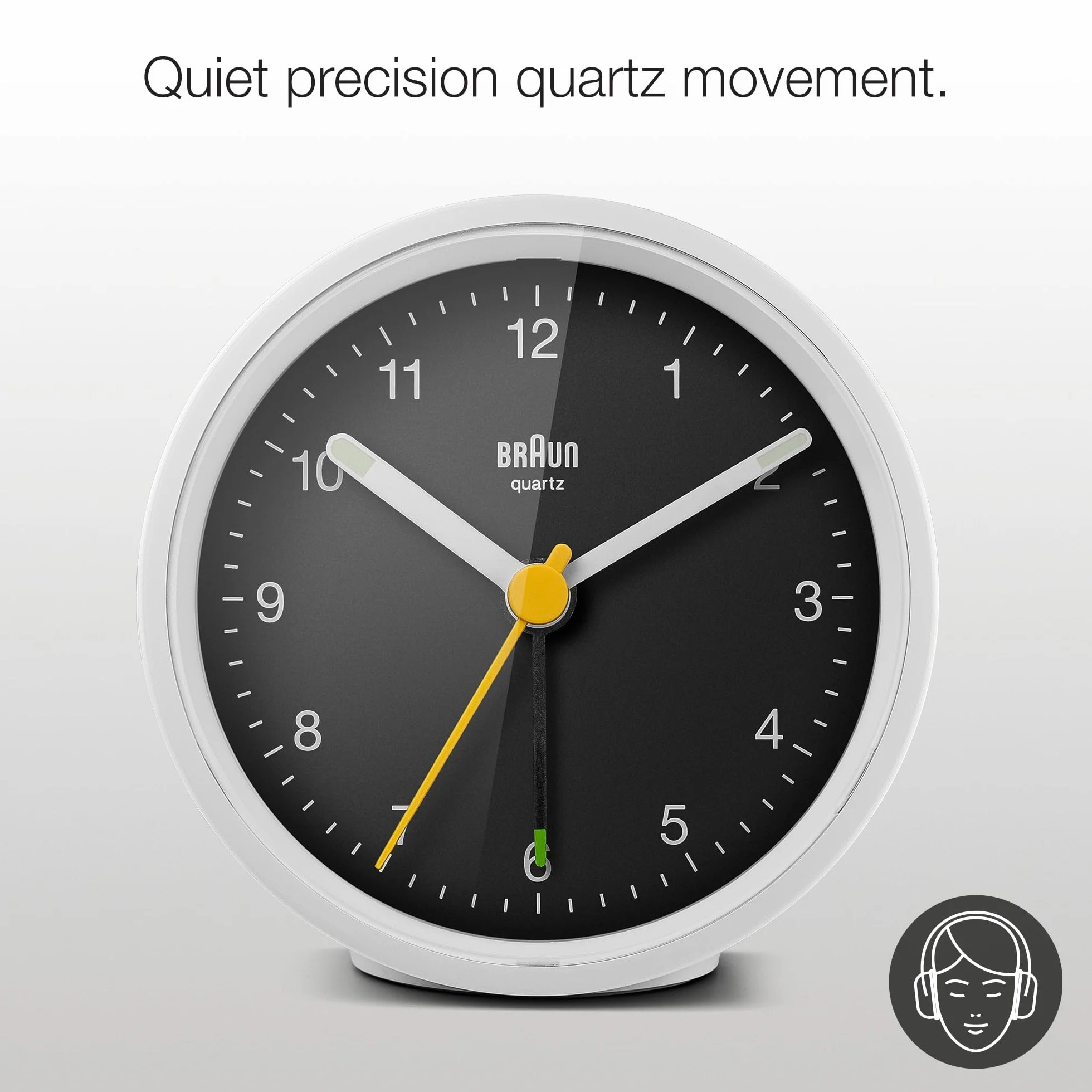 Braun BC12WB Reloj Despertador analógico clásico repetición iluminación Cuarzo silencioso Alarma pitido Crescendo Blanco Negro