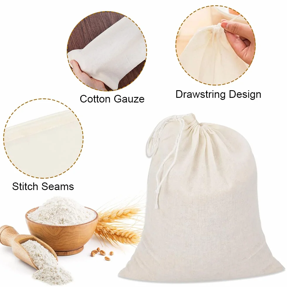 6 pcs Bolsa de Muselina Bolsa Leche Vegetal Reutilizable de 50 * 40 cm Filtro para Leche Vegetal con Cordón Colador de Tela para Leches Vegetales Bolsa de Leche de Nuez para Queso Vino