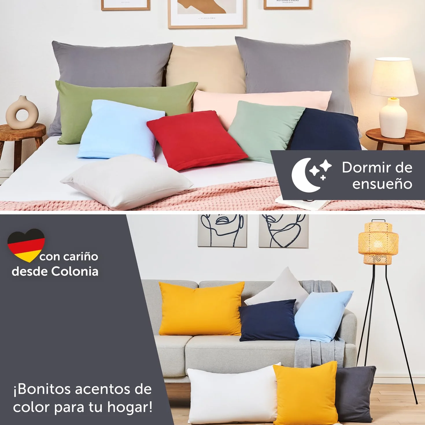 Blumtal Funda Almohada 60x60 cm Algodón Suave Verde Juego 2 Fundas Cojín Oeko-Tex