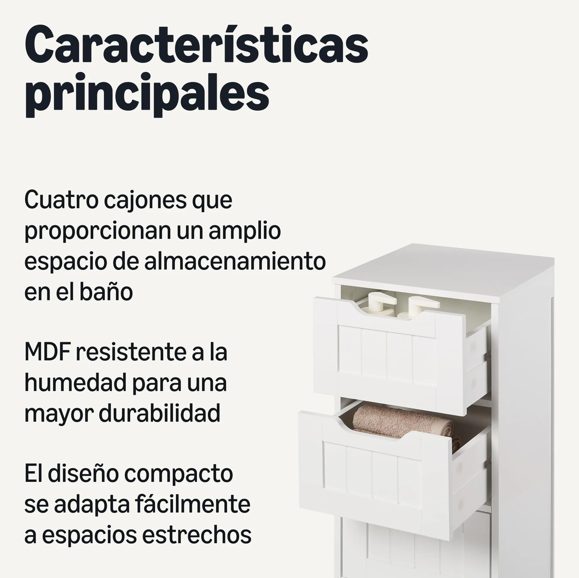 Amazon Basics Gabinete Baño 4 Cajones Almacenamiento Bajo Lavabo MDF Blanco 30x30x82cm