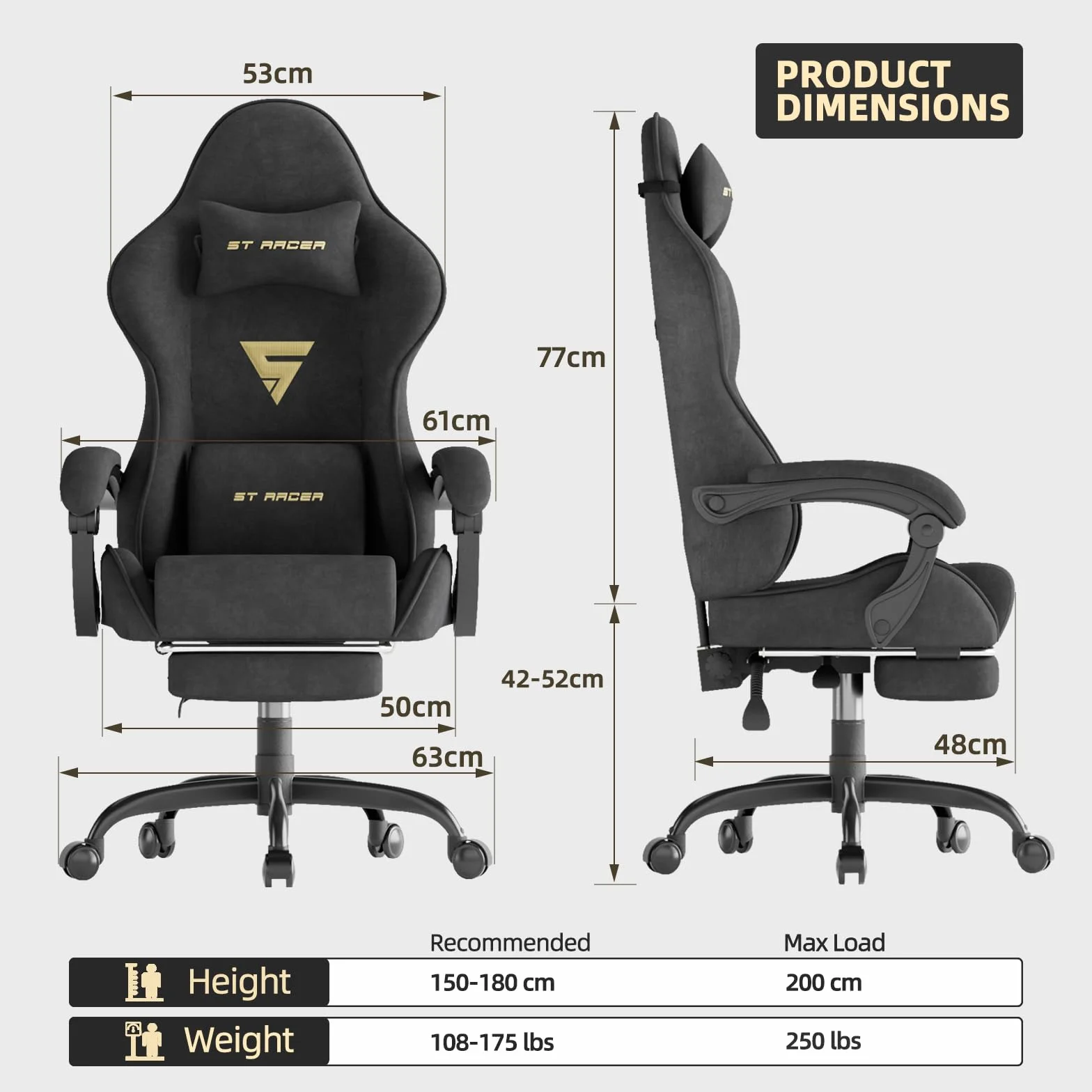 Ferghana Silla Gaming Silla Gaming con Masajeador, Silla Ergonómica de Terciopelo para Juegos, Silla Gamer con Lumbar, Reposapiés, Silla de Oficina, Capacidad de Peso de 250 Libras, Negro