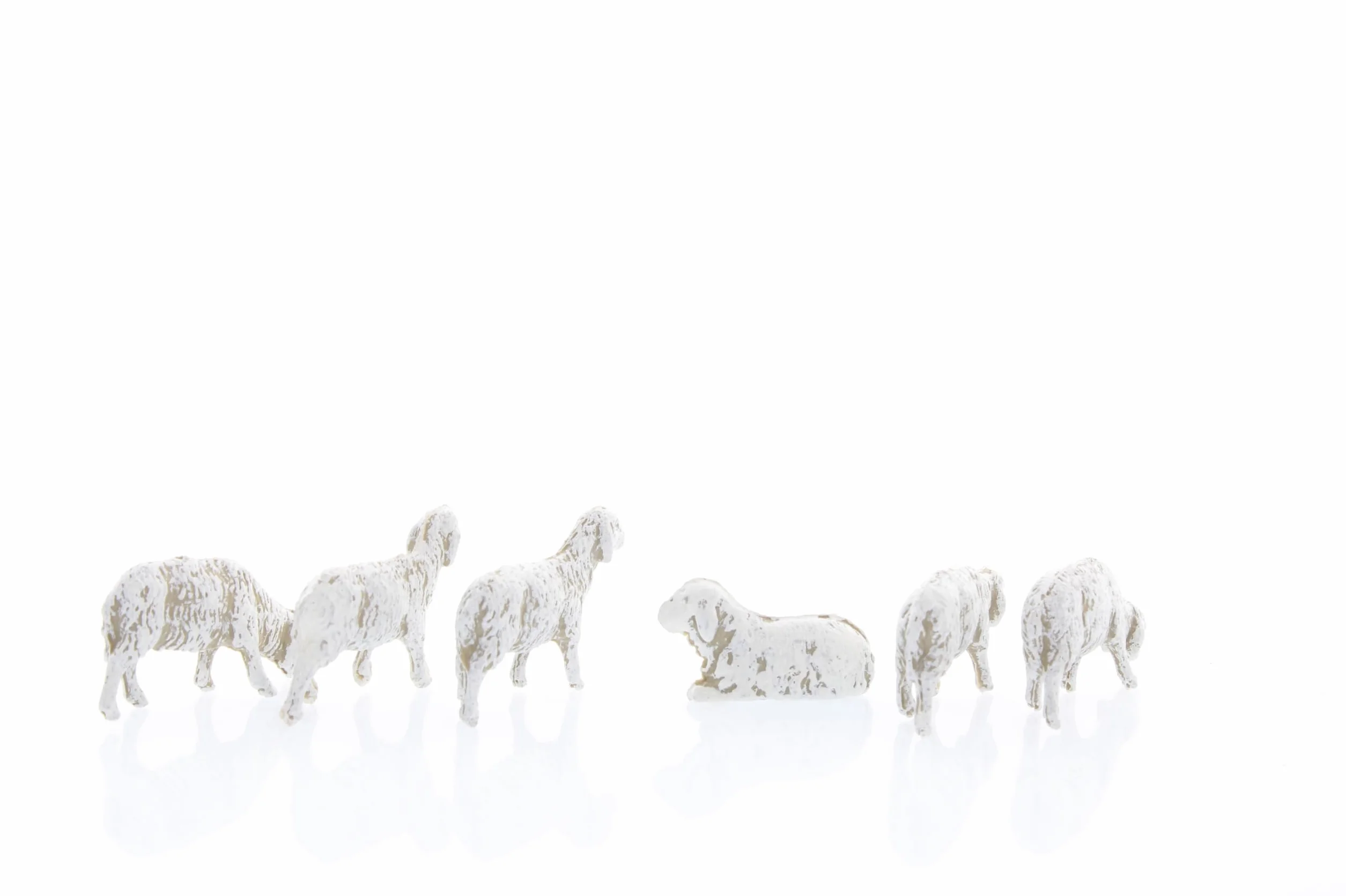 Moranduzzo Juego de 6 Ovejas para Belén de 6 cm – Mini 6 – Escala 1:32, Figuras Irrompibles, Acabadas a Mano, Escultor M. Landi, Made in Italy