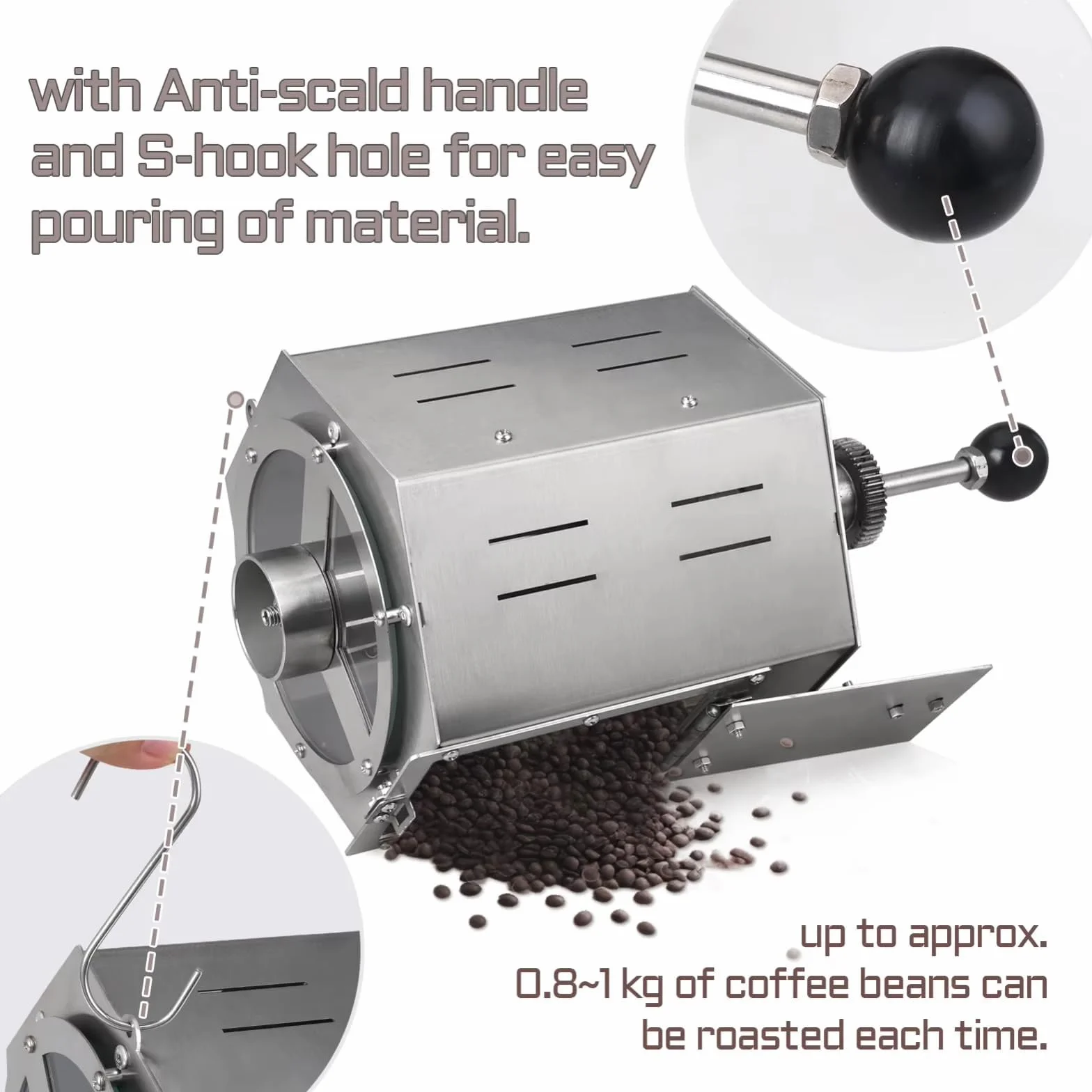 Tostador Eléctrico de Granos de Café 800 G con Termómetro, Acero Inoxidable