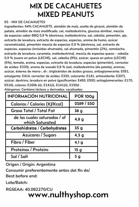 Mix de Cacahuetes 4 Sabores 500g, Barbacoa Pimentón Queso Wasabi, Snack Surtido Crujiente