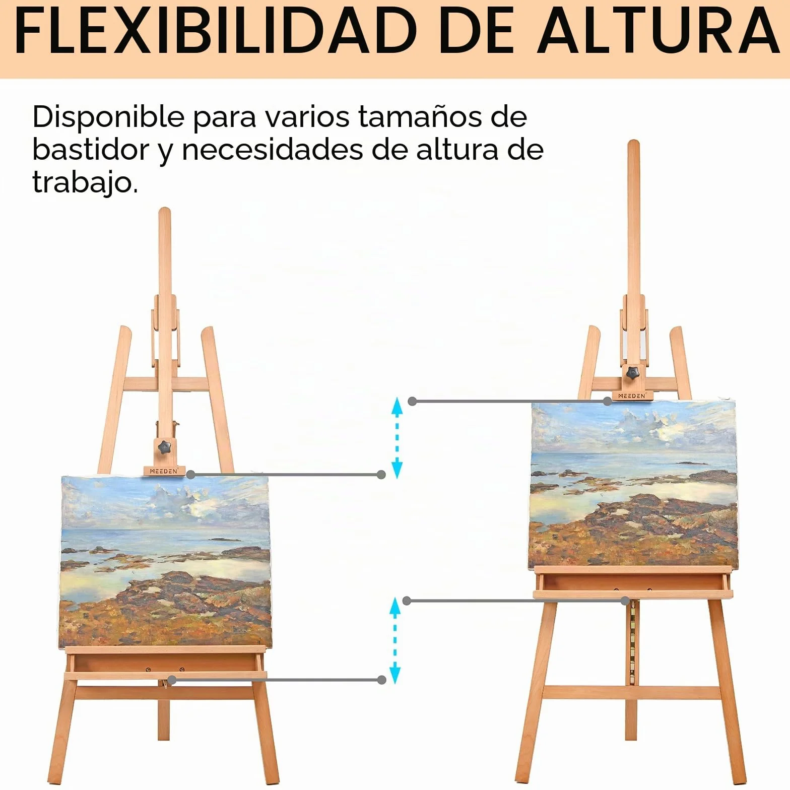MEEDEN Caballete de Madera de Haya Ajustable, Caballete inclinable para el Suelo, con Capacidad para Lienzo de hasta 122 cm