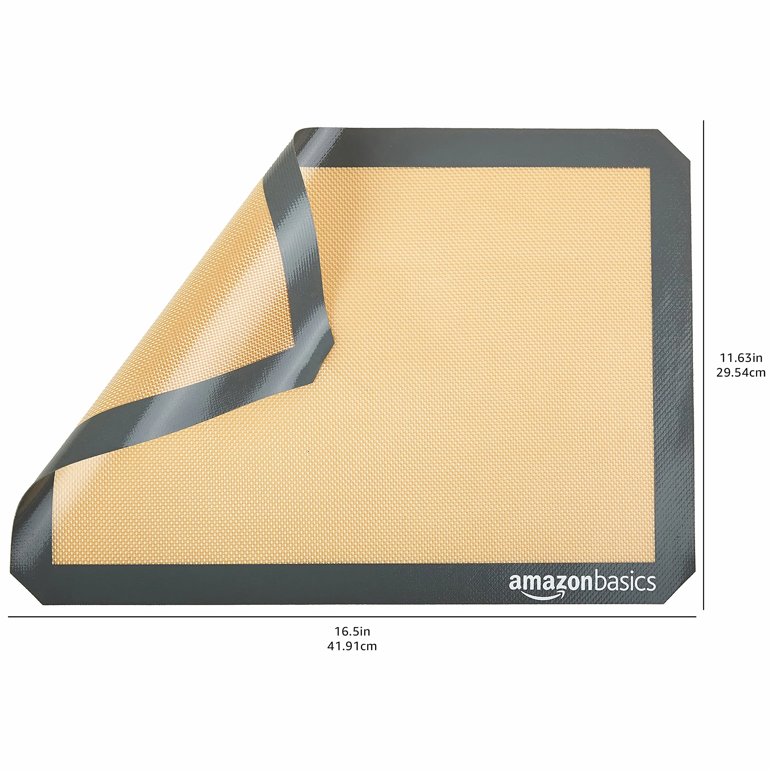 Amazon Basics Rectangular Tapete de Silicona para Hornear, Juego de 2 Unidad, Beige/Negro, 29.5cm x 42.0cm