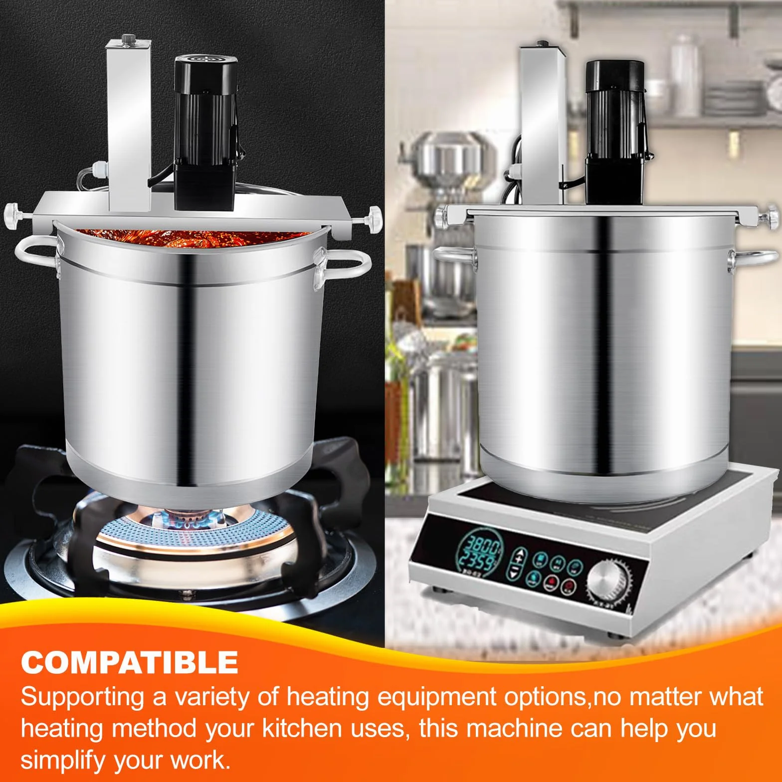 Mezcladora Eléctrica Industrial para Mermeladas/Salsas/Rellenos (20L/25L/40L/60L) - Olla Automática con Raspador de Fondo, Compatibilidad Multi-Calefacción + Control Velocidad Ajustable,60L