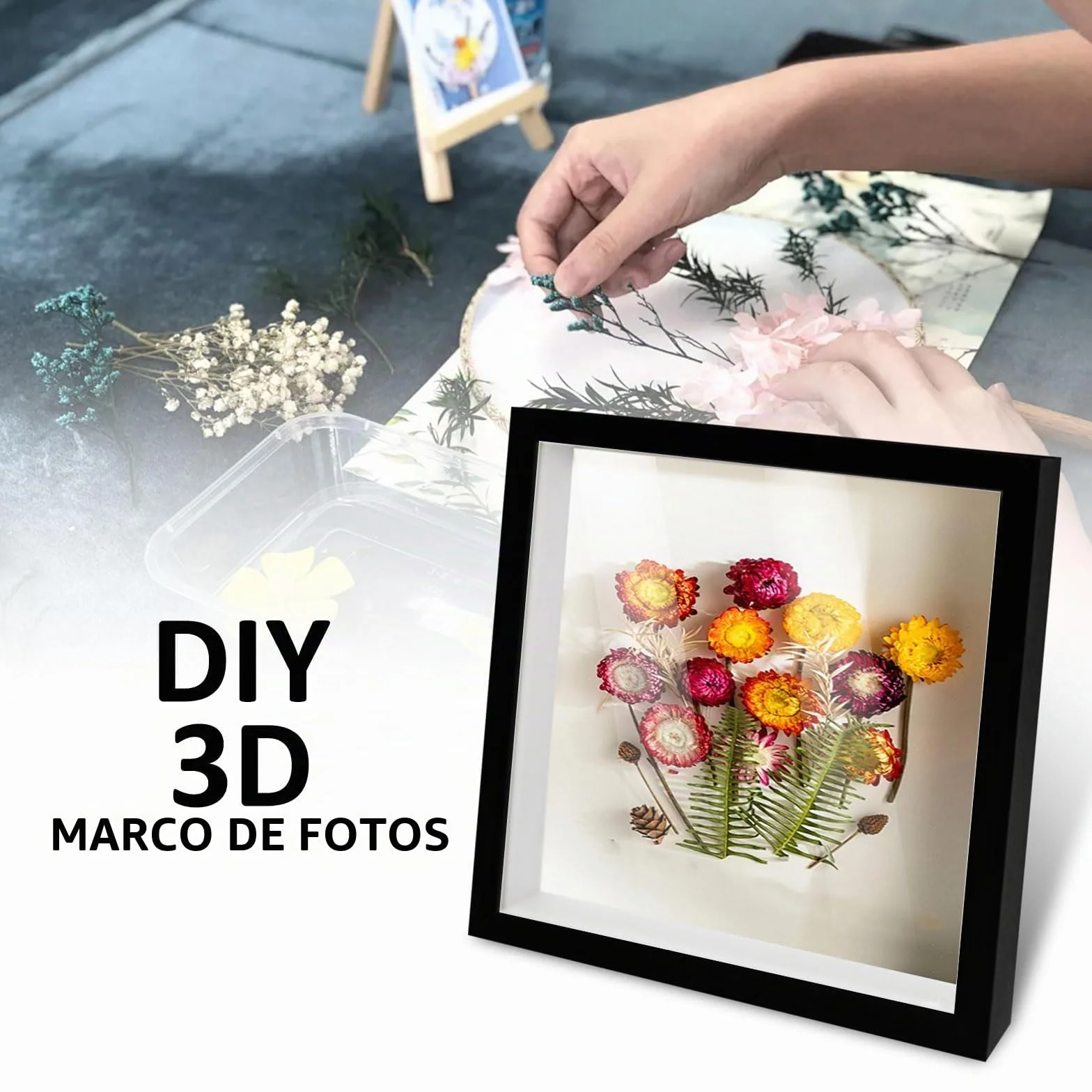 3D Marco de Fotos, 2 Piezas Marcos con Profundidad 20x20 cm, Marco de Objeto Rellenable Forma Cuadrada para Medallas Flores Secas Souvenirs Fotografías, Marcos con Profundidad 3cm(Negro)