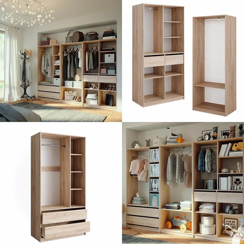 Vicco Armario Elmo, Sonoma, 280 x 200 cm Lote de 3, para un Almacenamiento Flexible de Todo Tipo de Prendas de Vestir