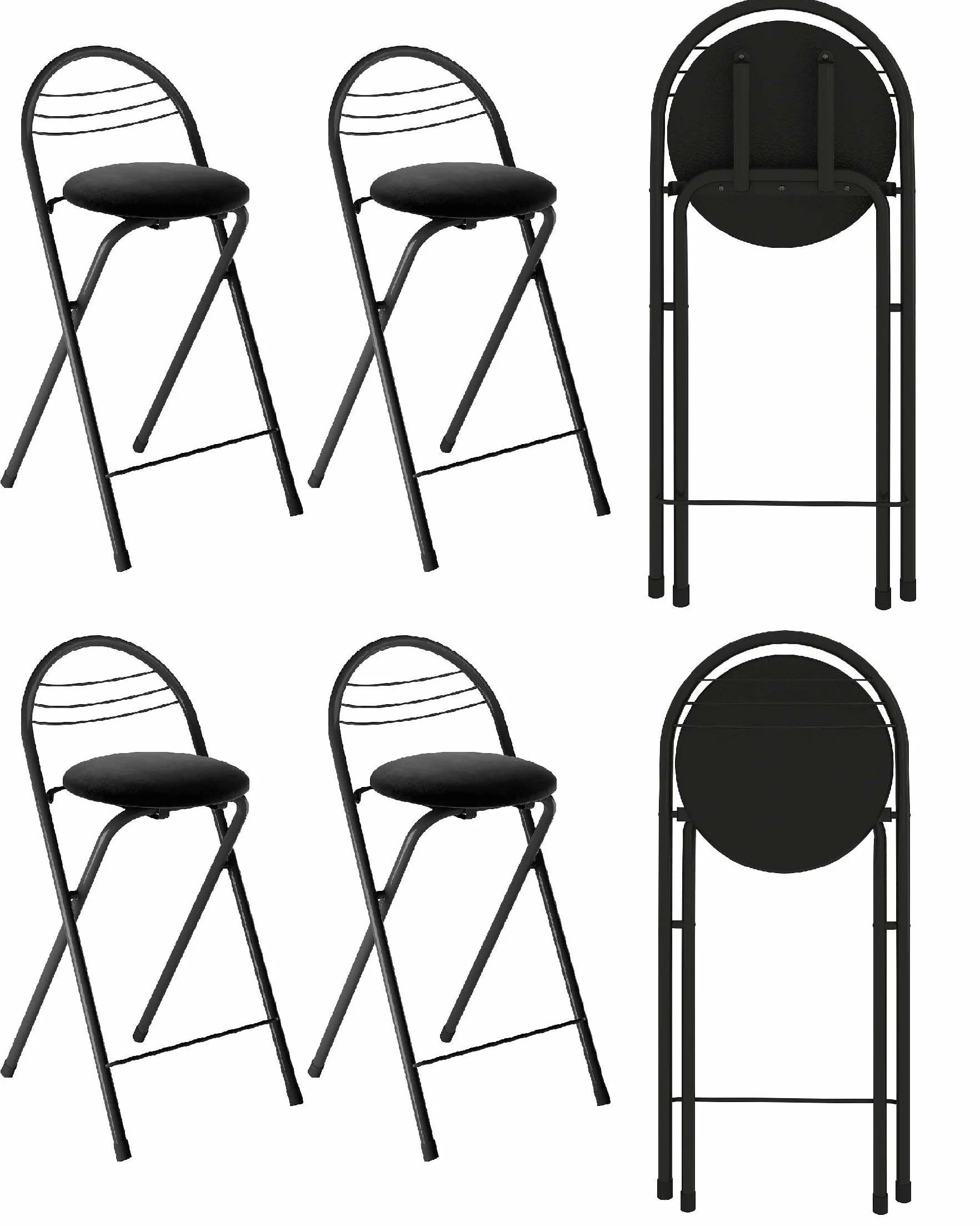 Taburete de Bar Plegable con Respaldo, Pack de 4 Taburetes Cocina Altos de Terciopelo sin Montaje Silla Alta Mostrador, Banqueta para Barra Casa, Negro