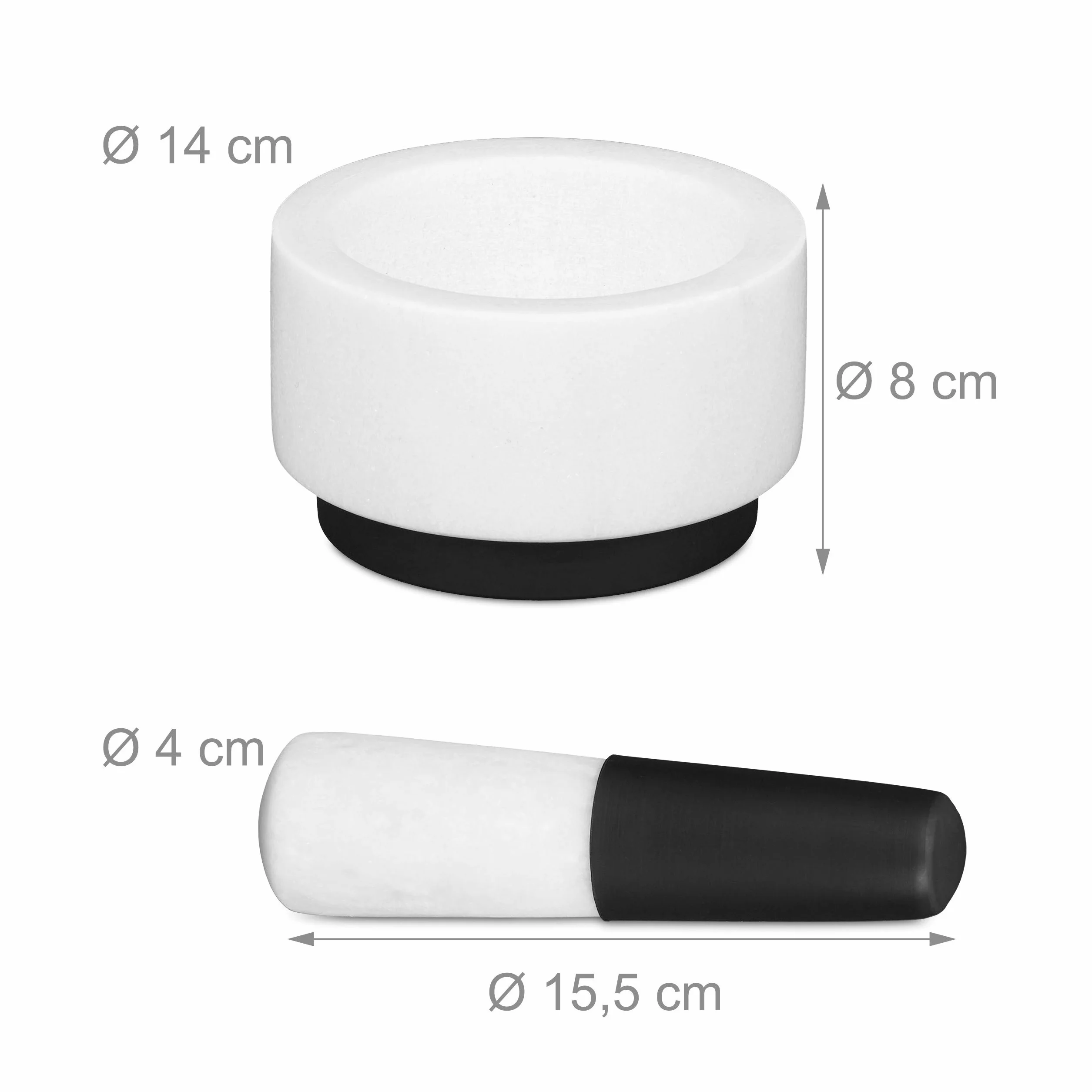 Relaxdays Mortero con Mano, Mármol, Silicona, Duradero, Macizo, Especias y Hierbas, Moledor Piedra, 14 cm Ø, Blanco