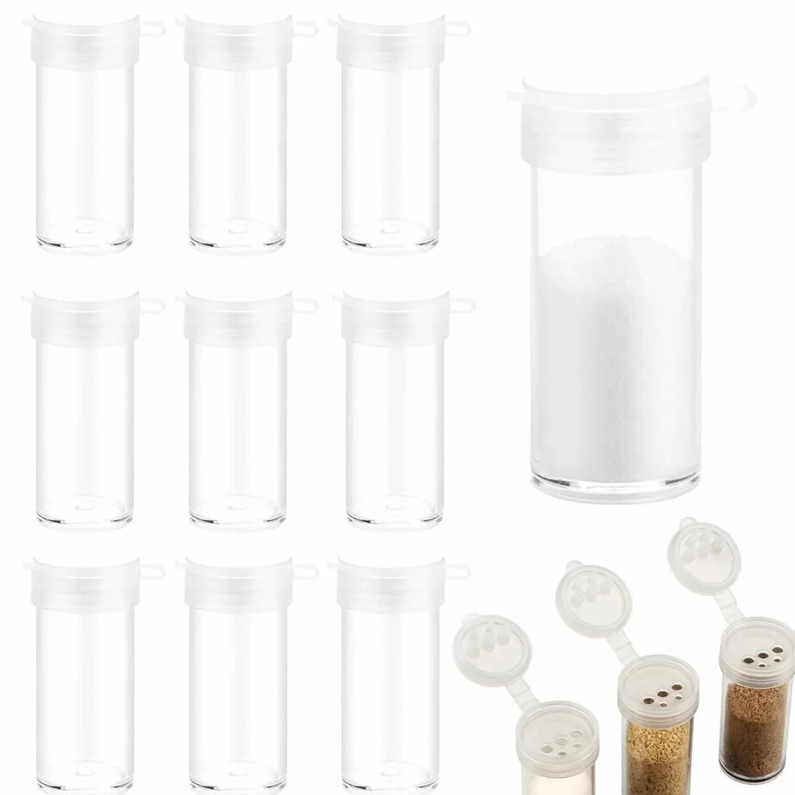 Set Mini Saleros 10 Unidades, Pequeños Dispensadores de Especias con Tapa para Viaje Camping