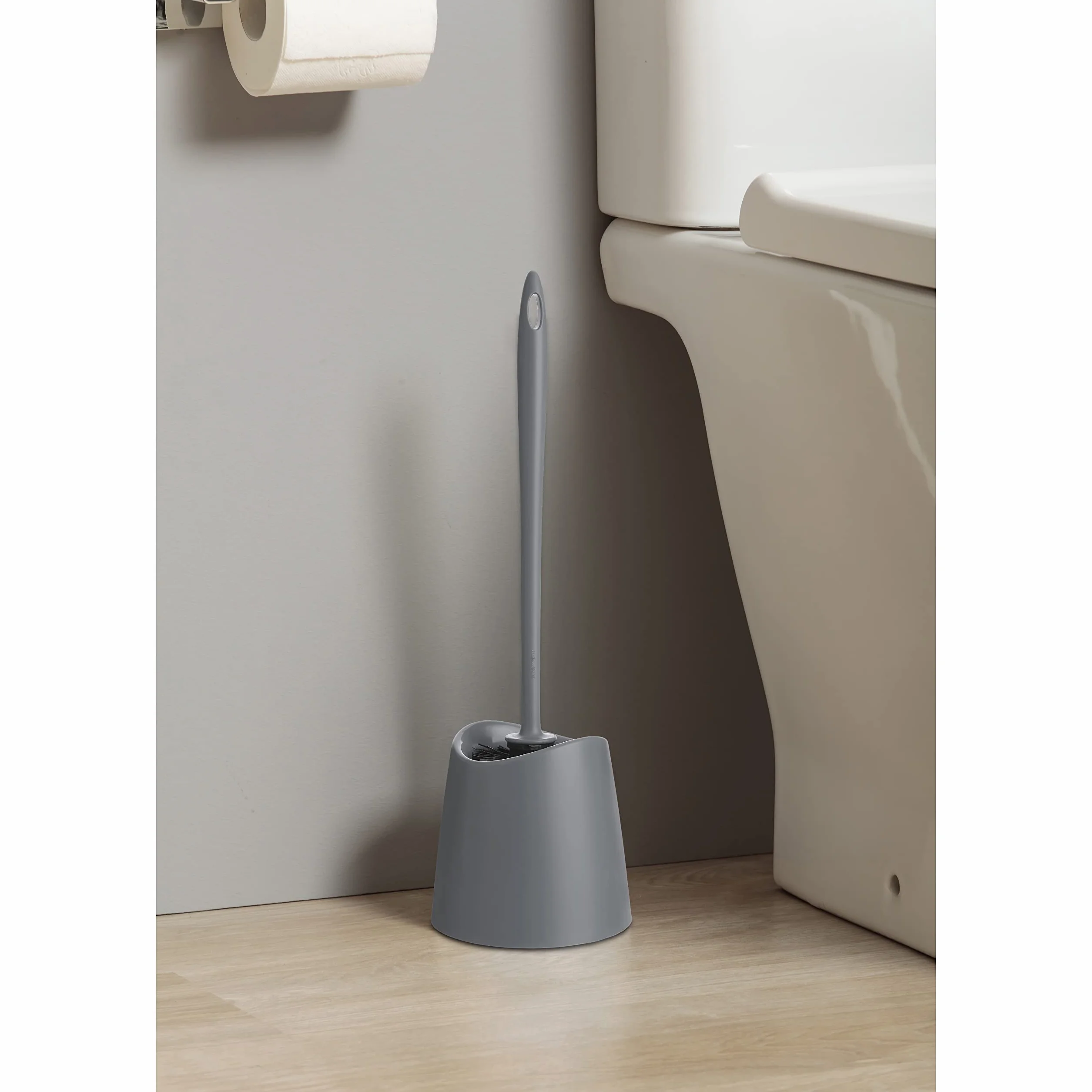 TATAY Escobilla WC | Materiales Resistentes | Diseño Moderno | Cepillo Fijo y Duradero para Buena Higiene Escobillas de Baño | Fabricada en España | 12 x 12 x 38 cm - Gris