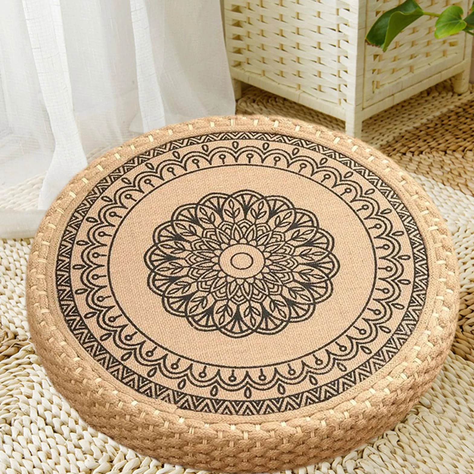 Cojín De Asiento Japonés, Almohada De Meditación Japonesa, Alfombra De Meditación Tejida a Mano para Casa
