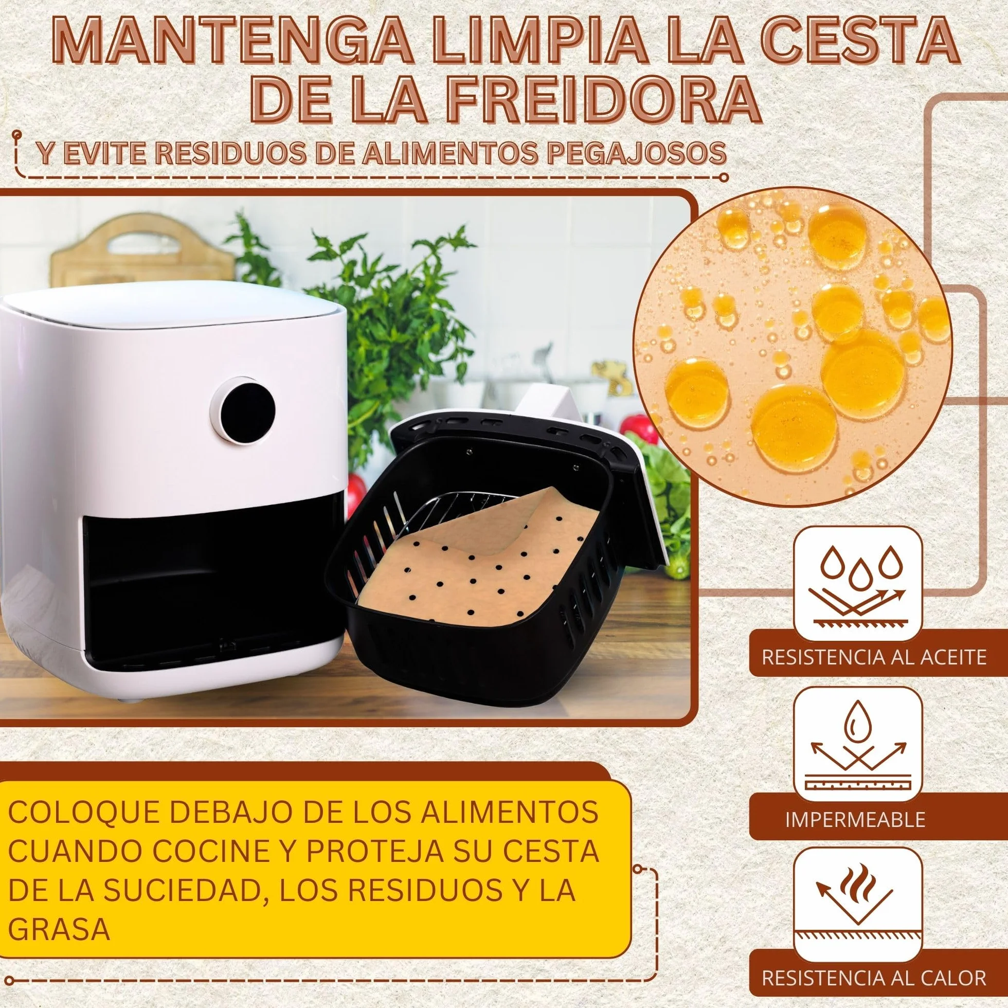 Accesorios Air Fryer 200 Piezas Papel Freidora Aire 20-24cm BPA Free