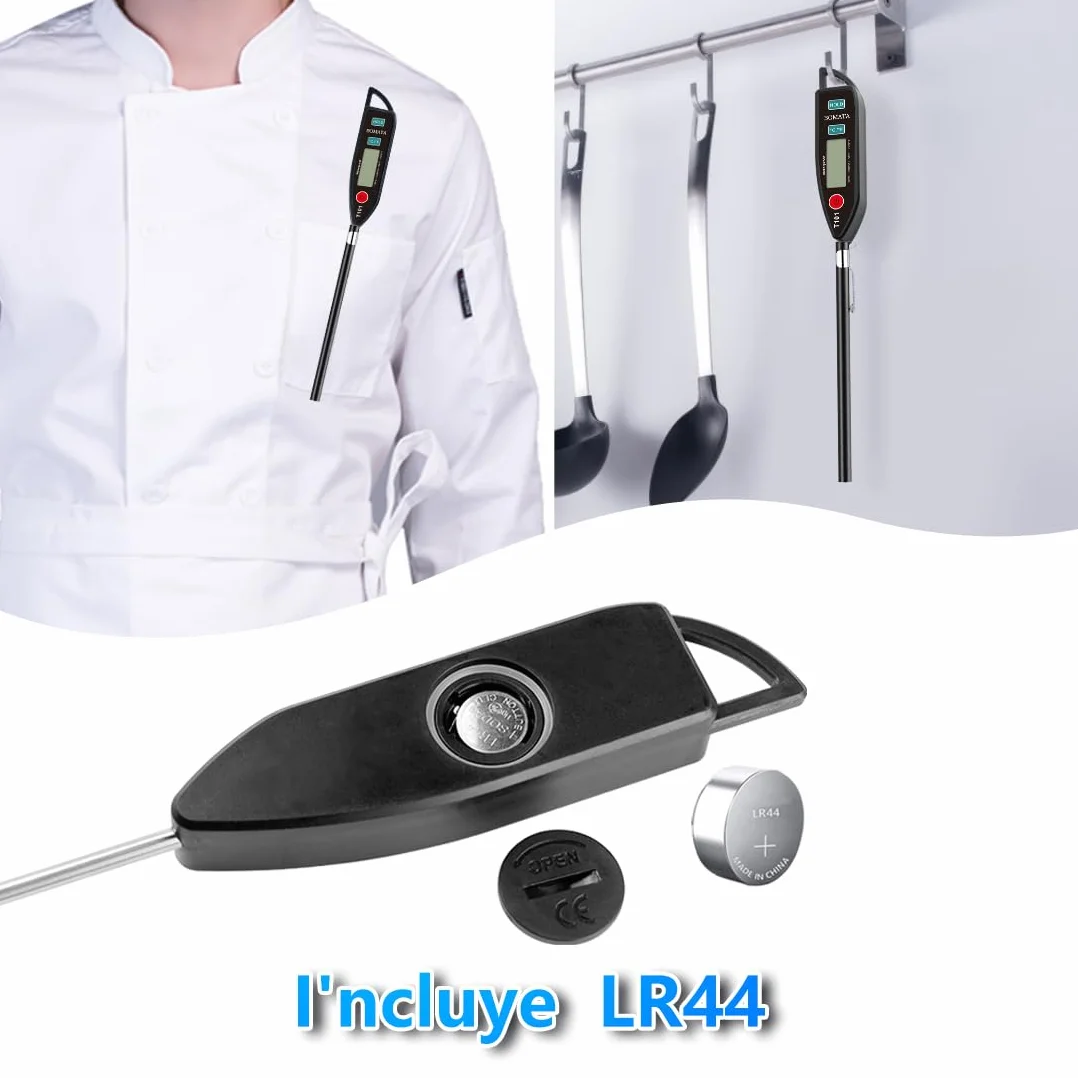 BOMATA Termómetro impermeable IPX7, agua, líquidos, velas y cocina. Termómetro de lectura instantánea para alimentos, con sonda larga, para cocinar, carnes y barbacoas.T101 Negro