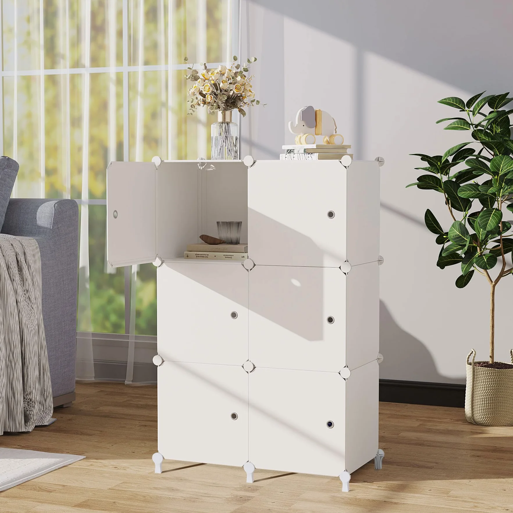 AWTATOS Organizador de Almacenamiento de 6 Cubos con Puertas, Estante Modular Apilable Blanco