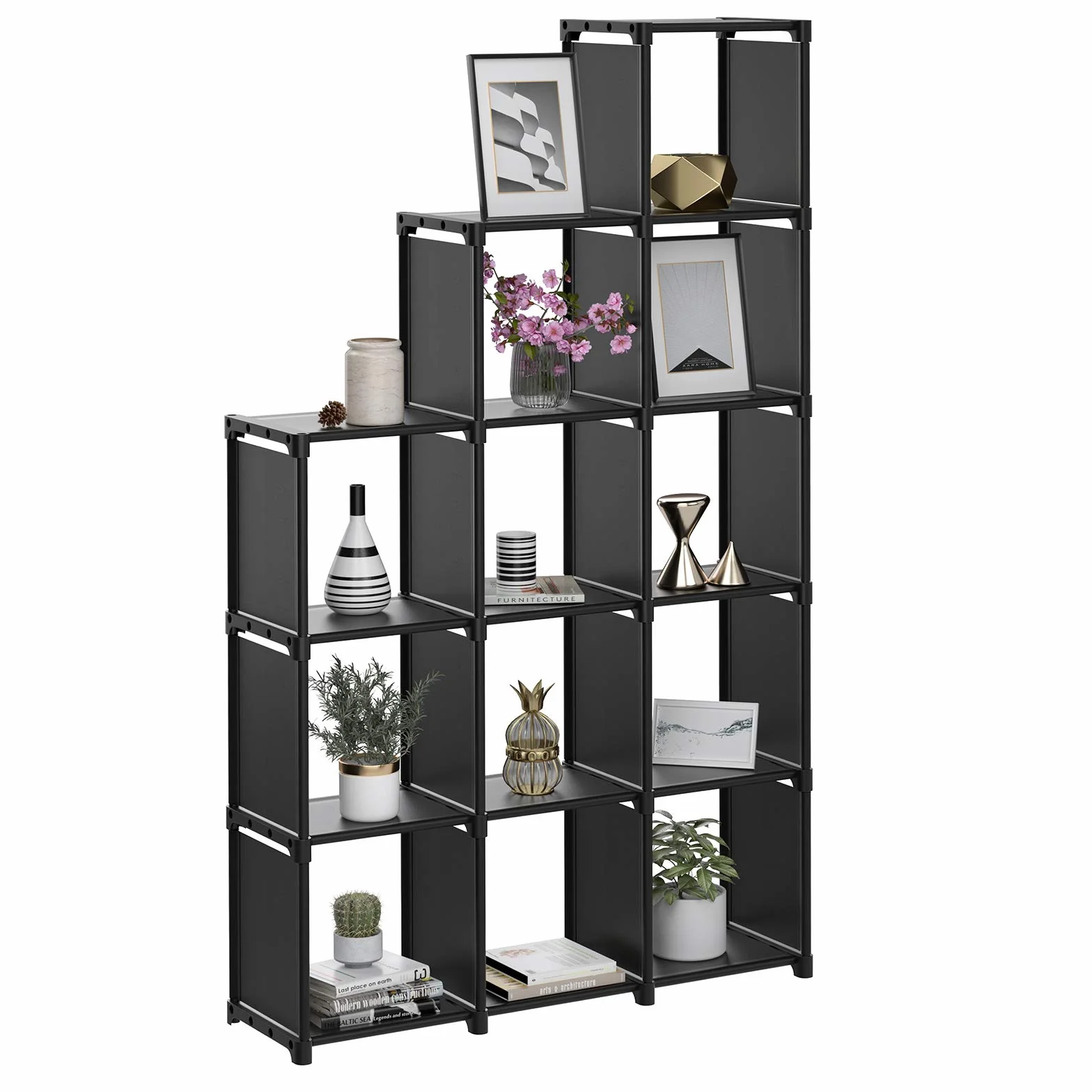 SONGMICS Estantería Modular 12 Cubos, Librería Abierta, Armario Almacenaje Negro LSN12BK