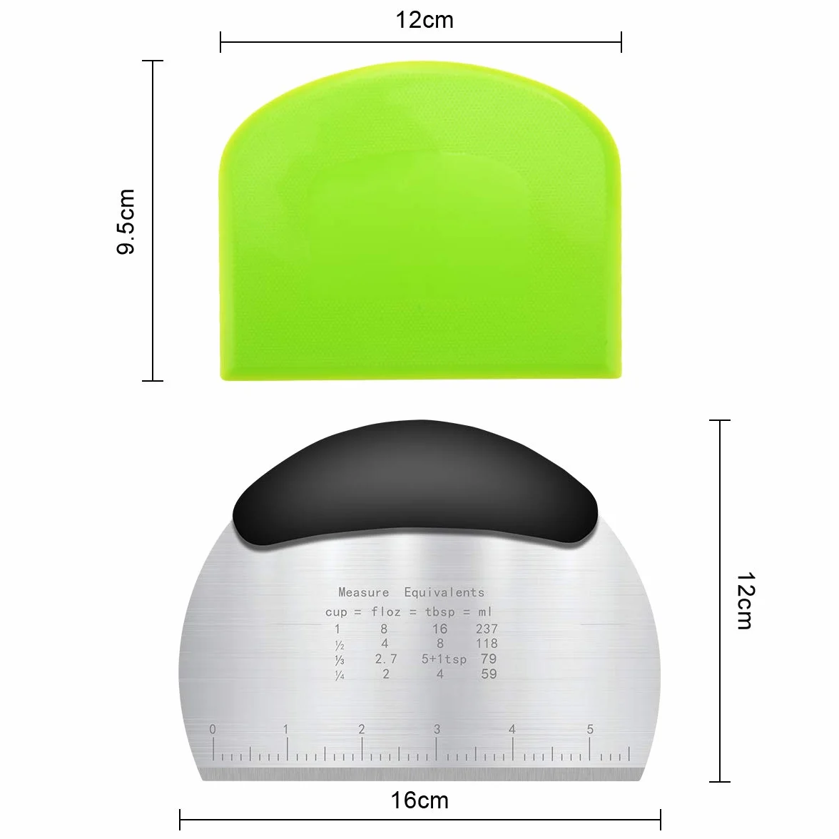 Vicloon 3PCS Raspador de Masa de Plástico y Inoxidable Rasqueta Cortadora de Cuenco para la Crema de Mantequilla para Hornear Pasteles de Pan