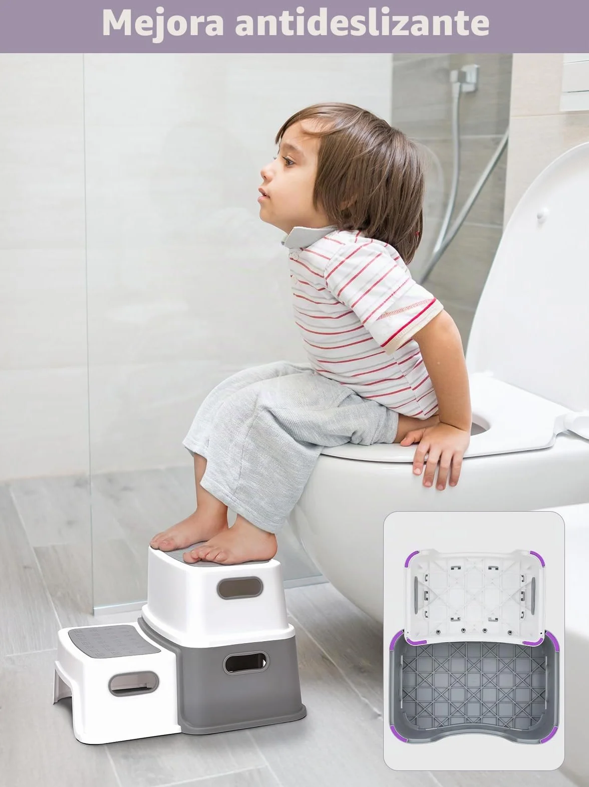 HOUSE DAY Taburete infantil de 2 niveles (25 cm de alto) con patas antideslizantes para baño, inodoro y taburete antibasculante