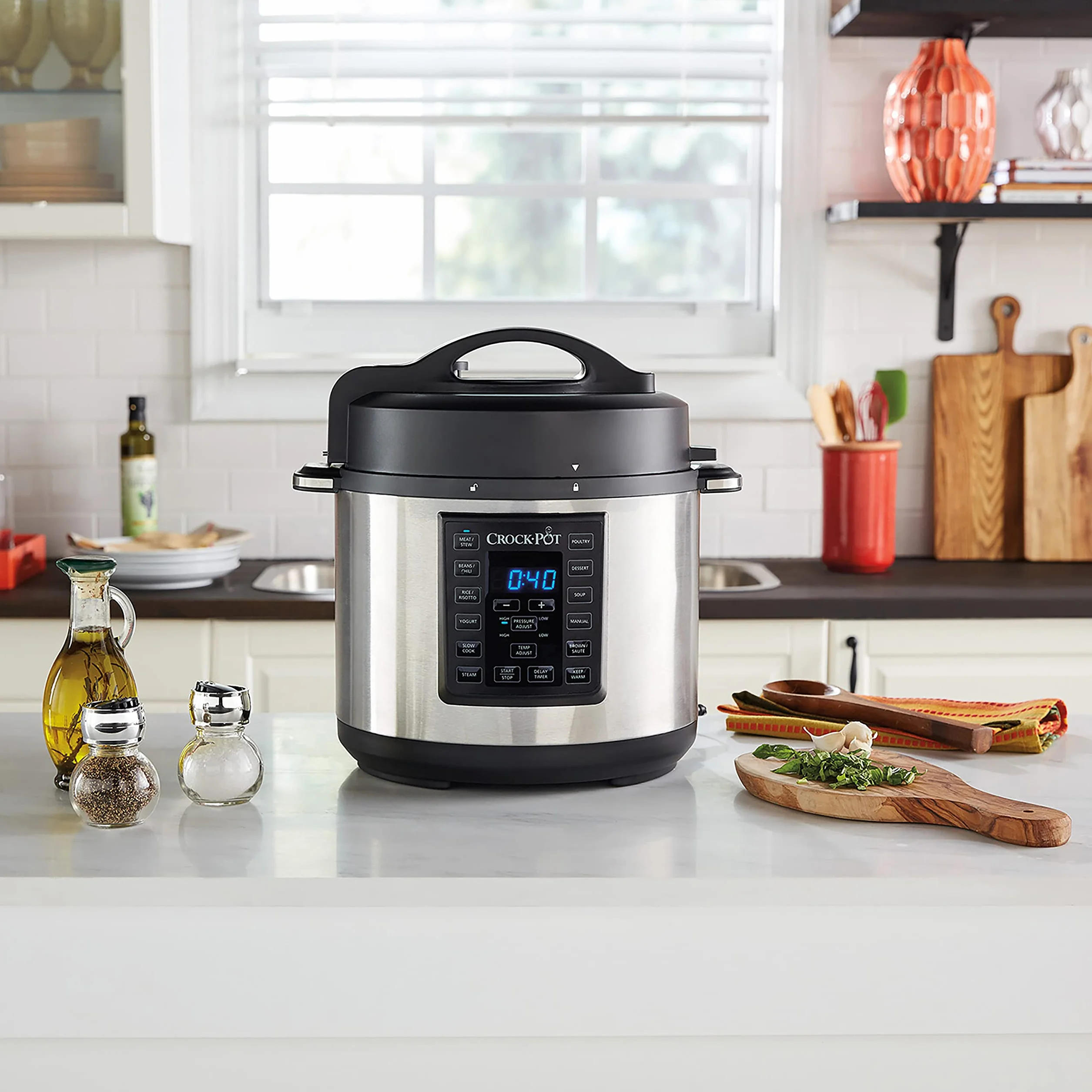 Crock-Pot Express Pressure Cooker | 12-in-1 Programmable Multi-Cooker | Slow Cooker | Food Steamer and Saute | 5.6 L | Energy Efficient | Stainless Steel [CSC051]