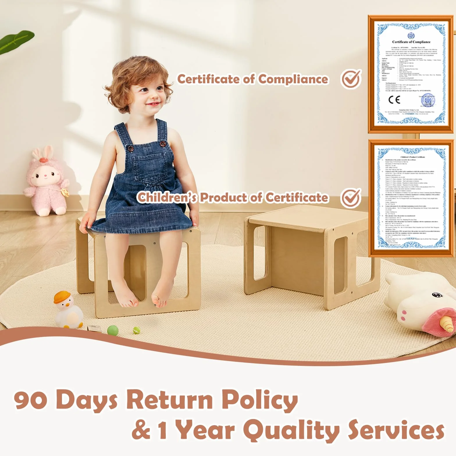 FUNLIO Silla de Destete Montessori Altura Ajustable de Madera Maciza para 1-3 Años con Certificado CPC
