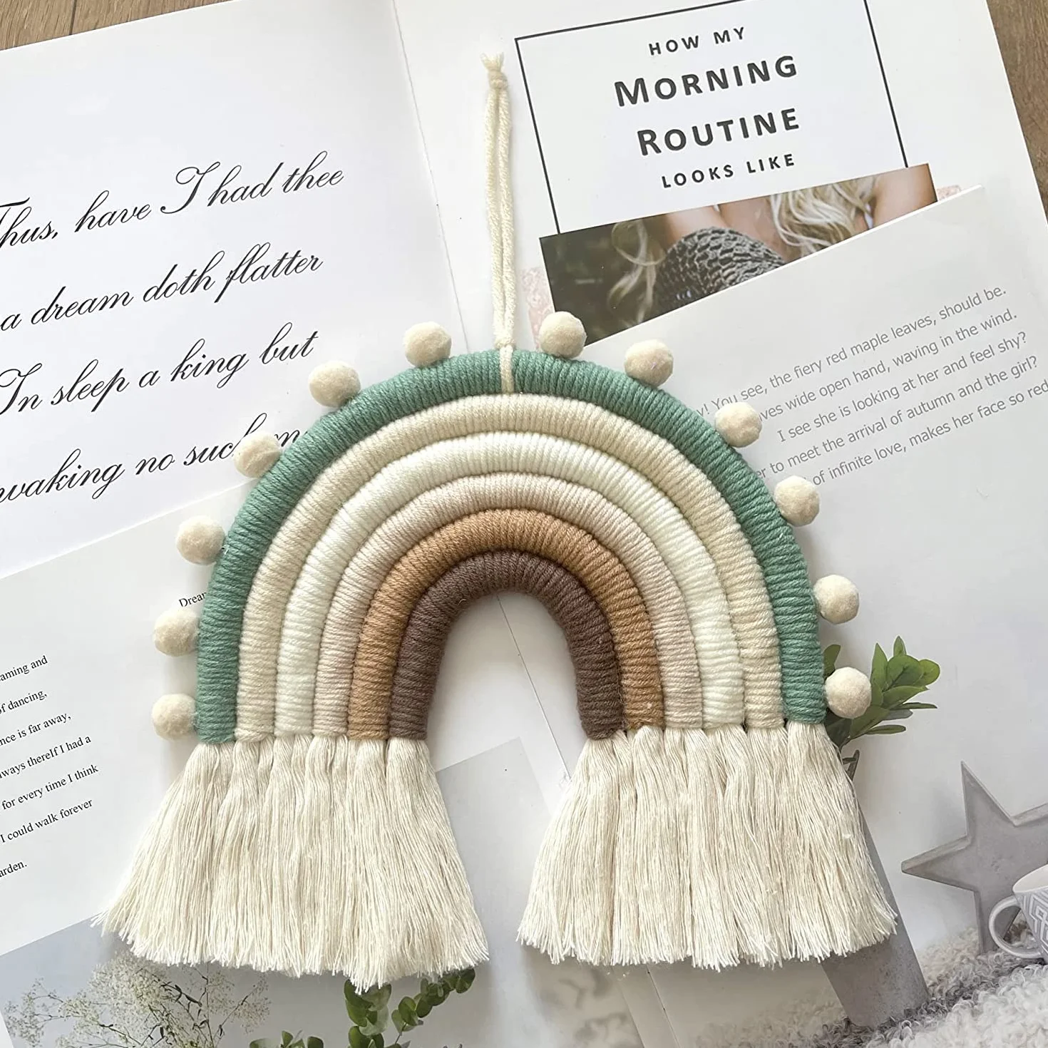 Tapiz Macramé Arcoíris Decoración Pared Infantil Tejido a Mano Algodón Borlas Boho para Habitación Bebé