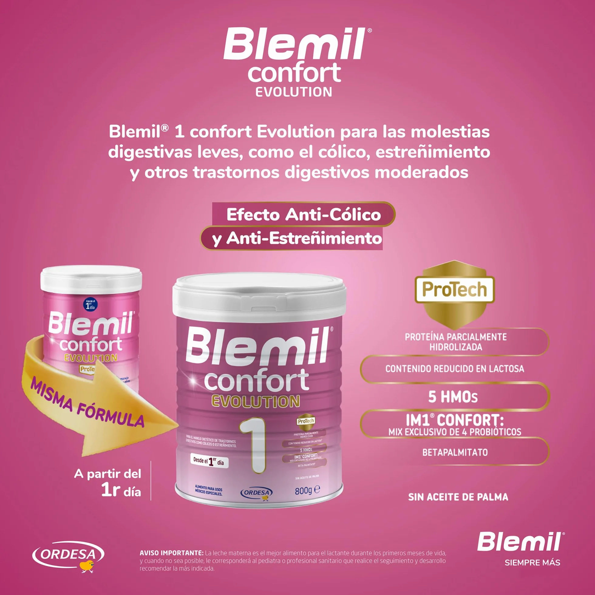 Blemil 1 Confort Evolution 800g Fórmula de Inicio en Polvo para Bebé