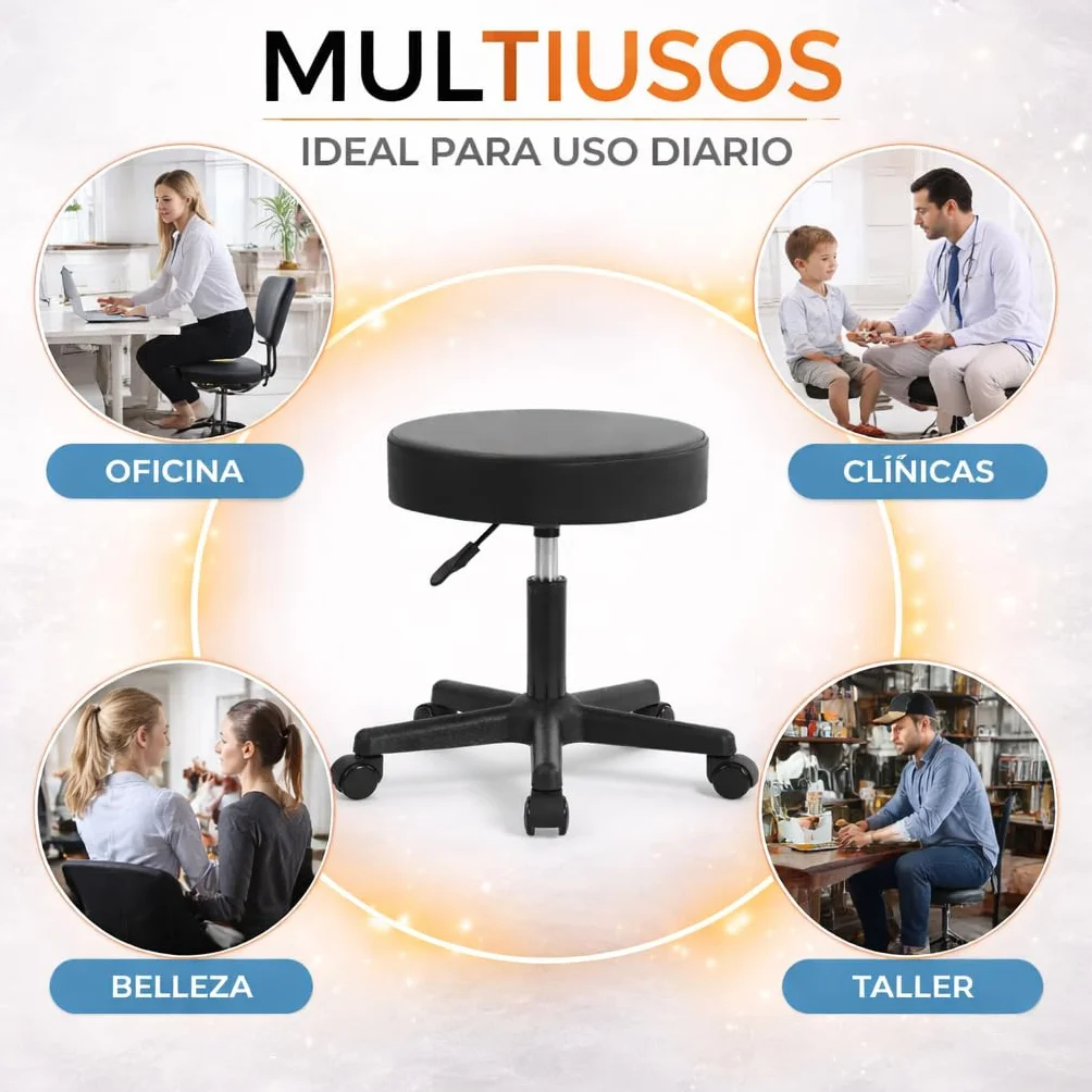 Taburete Giratorio Profesional Ajustable 45-60 cm 135 kg Giro 360° con Ruedas Asiento Acolchado