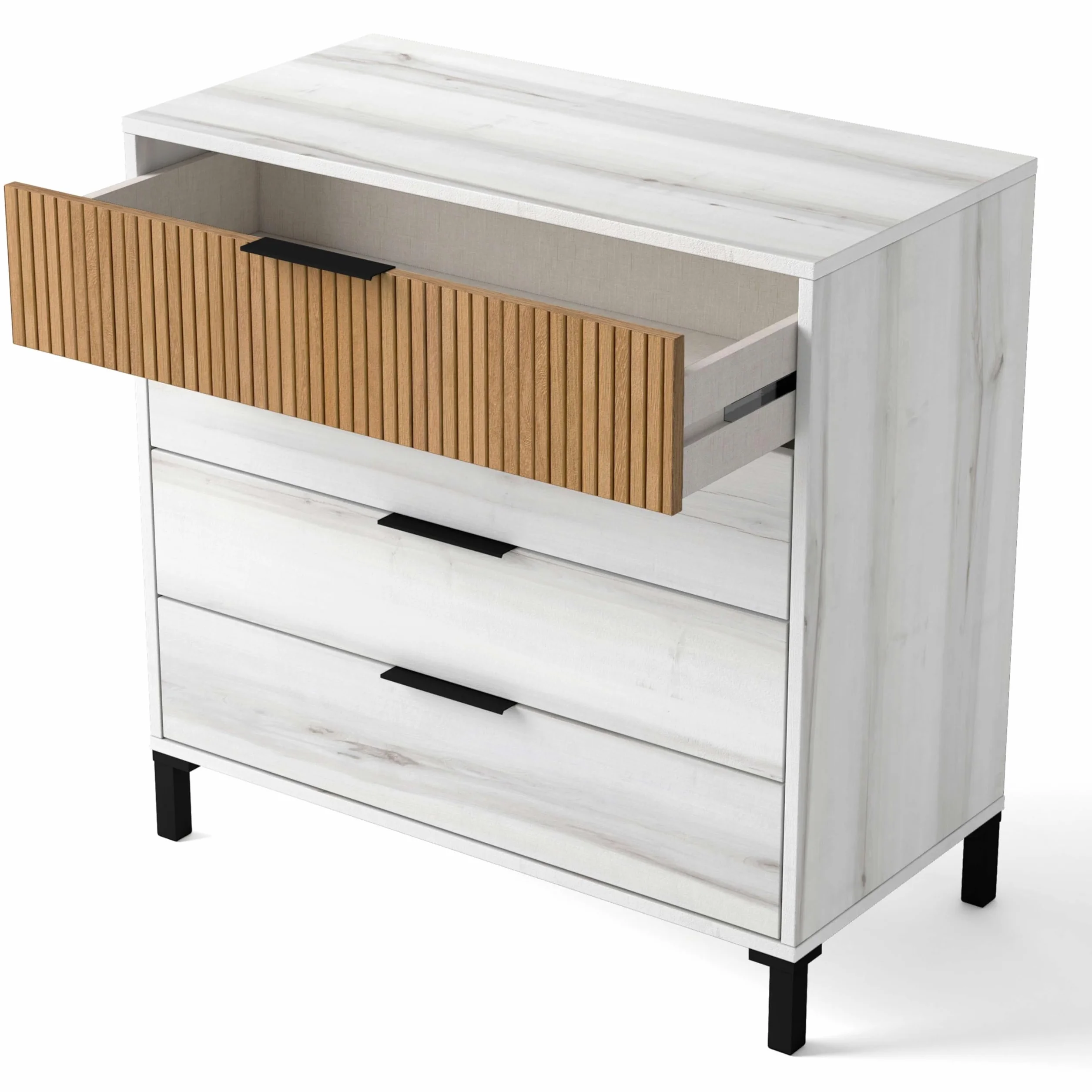 Miroytengo Pack Muebles Dormitorio Matrimonio Arles Nórdicos Modernos Color Blanco Albo y Roble Rayado