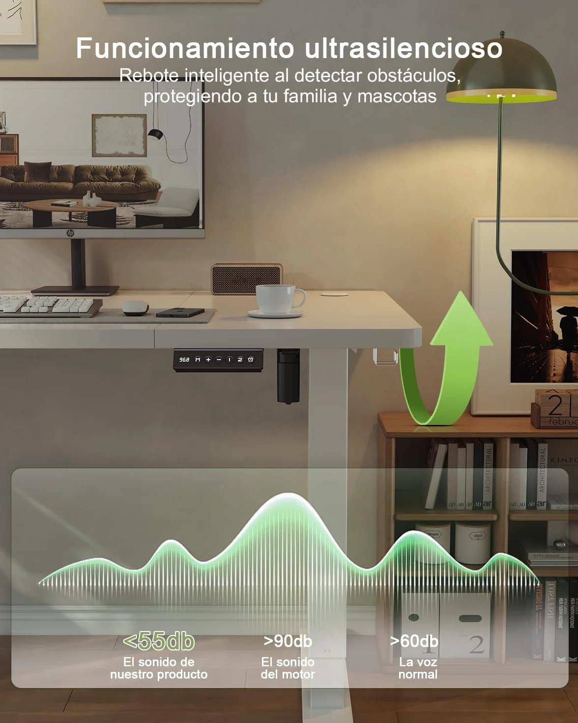 JUMMICO Escritorio Elevable Eléctrico con Cargador USB, Escritorio Regulable en Altura Ergonomica Escritorio de pie Ajustable Smart Panel con Funciones de Memoria, Standing Desk (Blanco, 140 * 60cm)