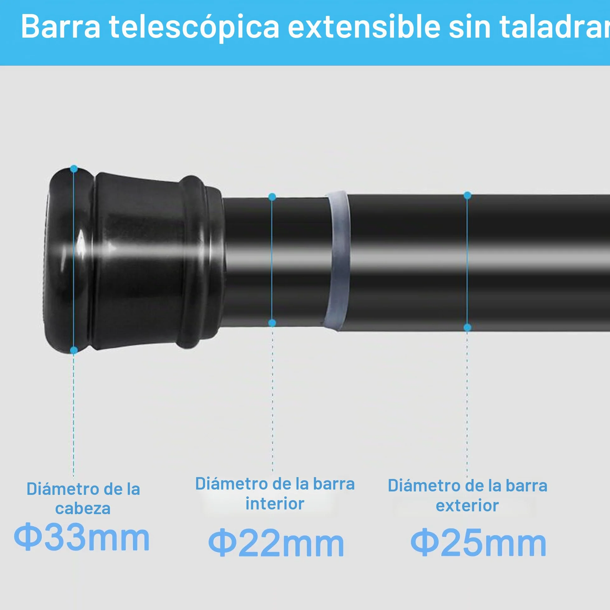 Barra de cortina extensible sin taladrar 66-90 cm blanco diámetro 25 mm para ventana baño