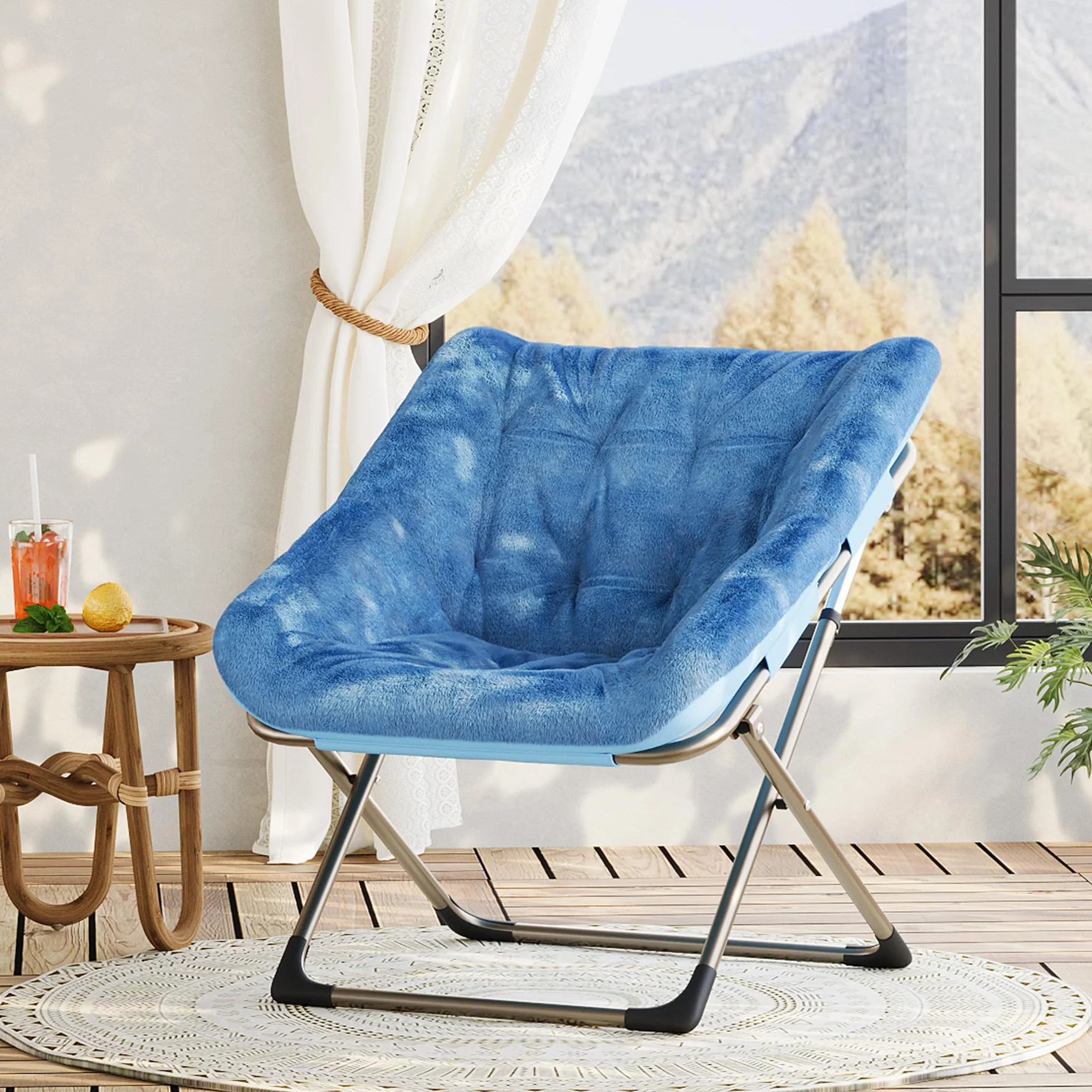 GarveeHome Silla Plegable Cúpula Adultos Piel Sintética - 136kg Azul | Piel sintética suave y marco metálico robusto. Para dormitorio y salón. Diseño moderno ahorra espacio.
