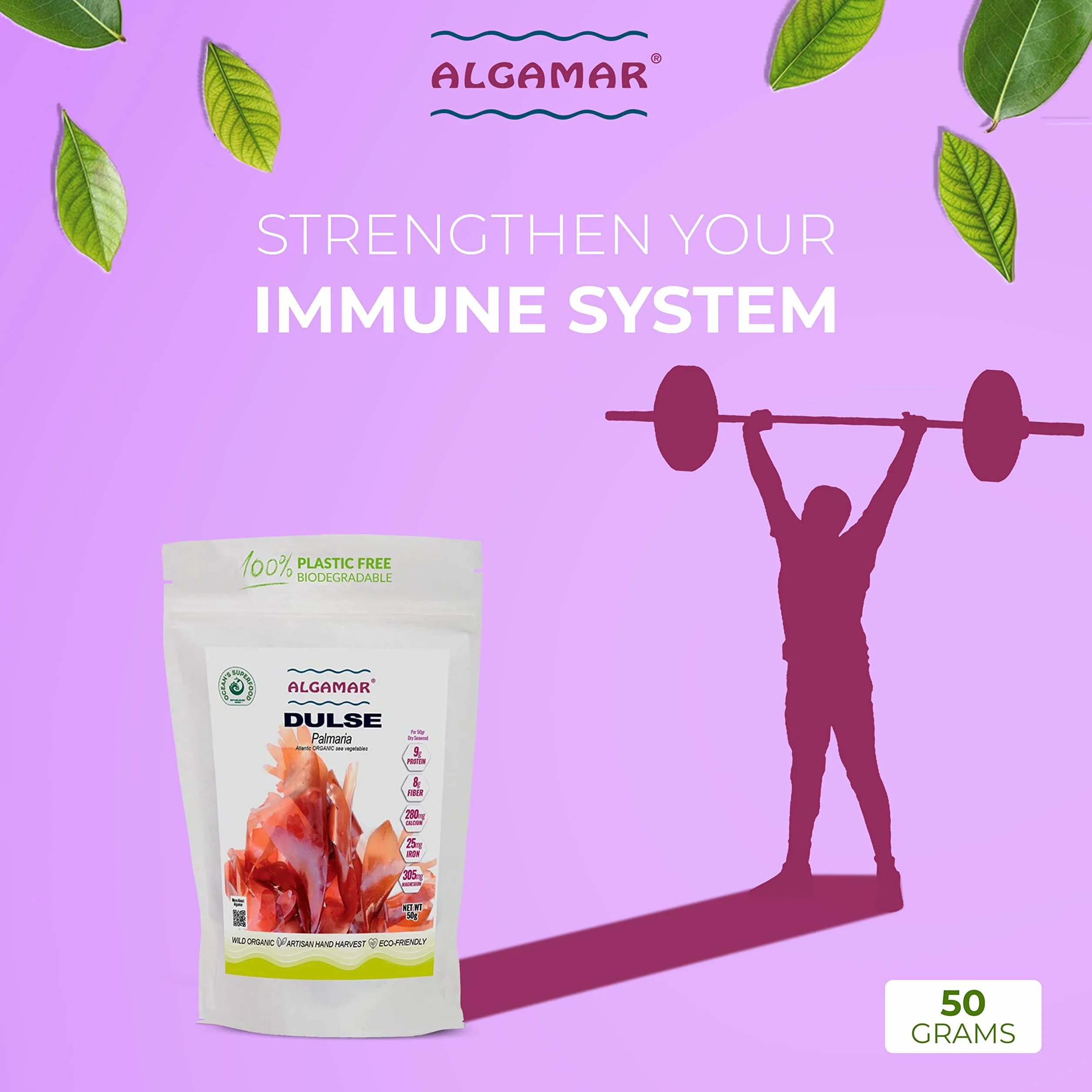 ALGAMAR Dulse Algas marinas 3.5 onzas orgánicas sin gluten veganas kosher ecológicas vitamina C proteínas potasio minerales