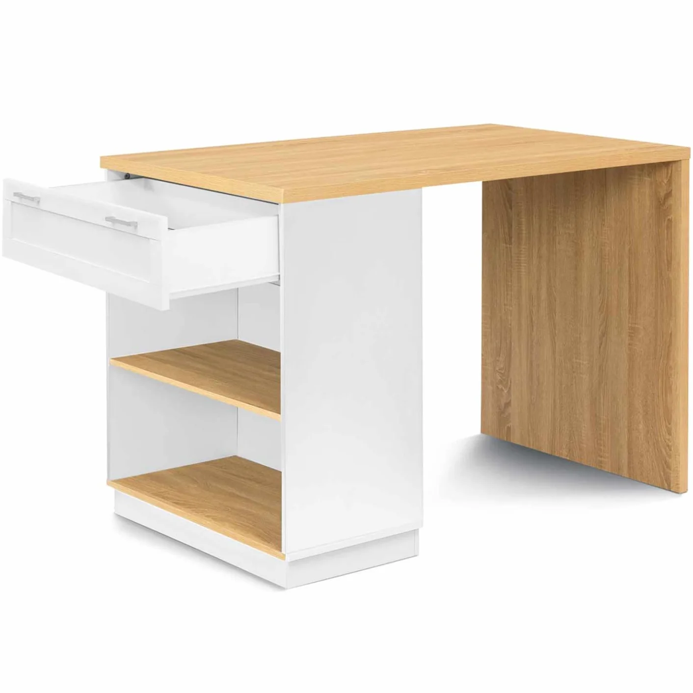 IDMarket - Isla Central Mesa Alta 4 Personas VITO 130 cm Blanco y Encimera de Madera