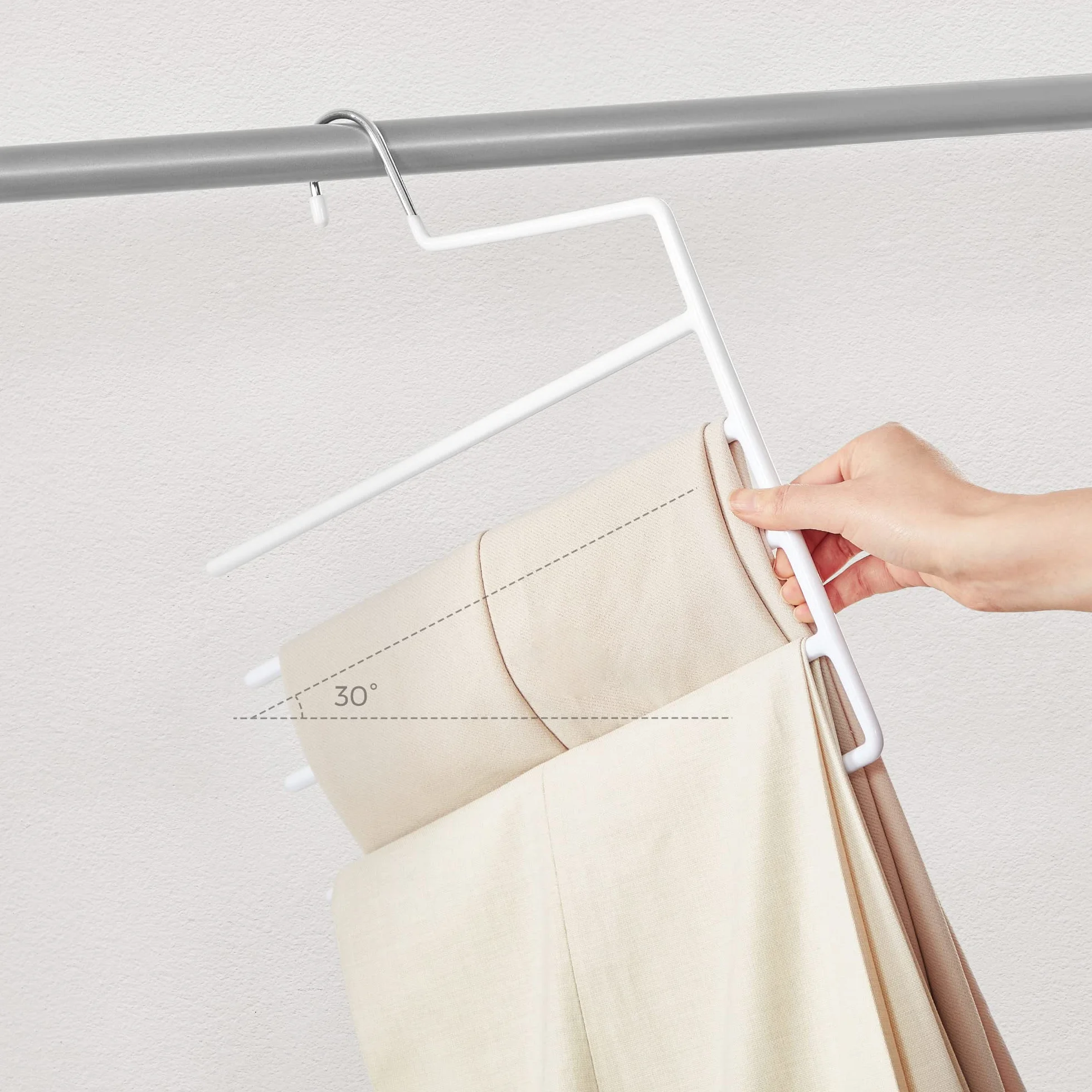SONGMICS Percha para Pantalones múltiple, Paquete de 4, Percha Abierta, Ahorra Espacio, Organizador Antideslizante, Resistente con 5 Barras para Vaqueros, Toallas y Bufandas, Blanco CRI034W02