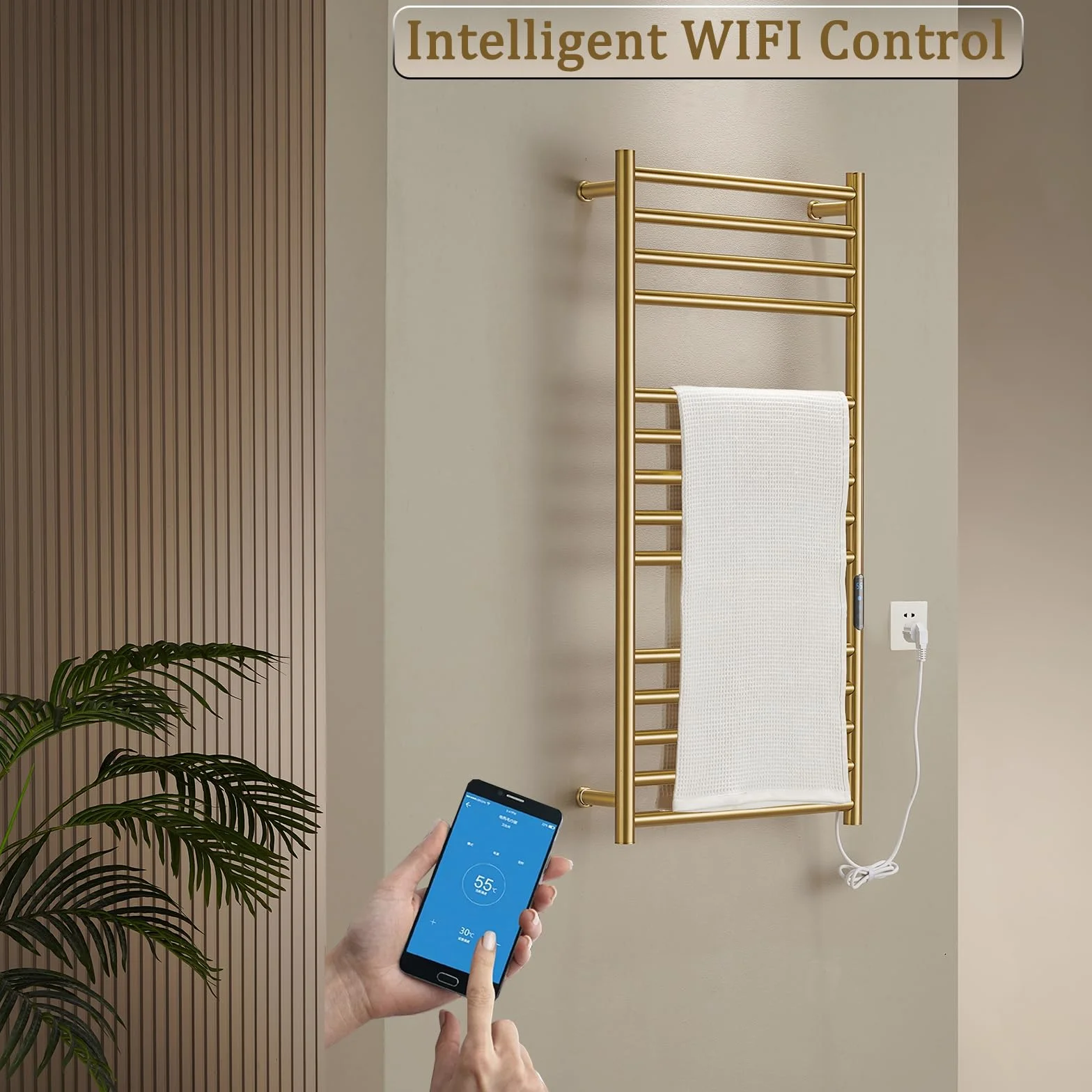 ESOP Radiador Toallero Eléctrico Baño Oro 162 W Radiador Calienta Toallas de Toallero, 110x52x12 cm Toallero Calentado para Baño, Inteligente de Temperatura Constante Calentador de Toallas Pared