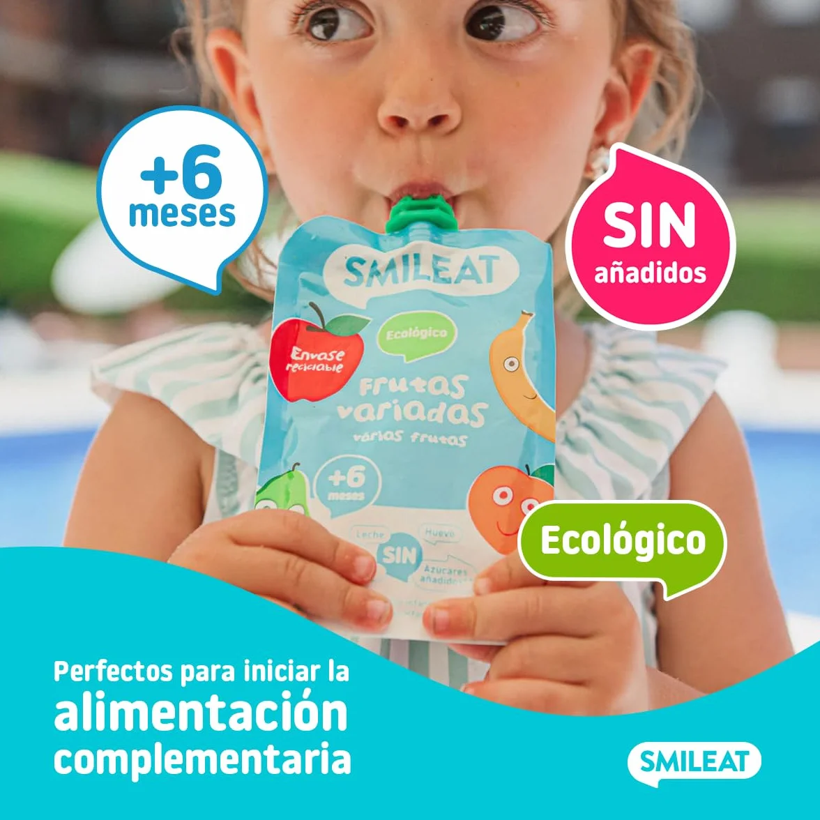 Smileat Pouch de Frutas Ecológicas Sin Sal ni Azúcar Añadido Sin Gluten Snack Práctico para Peques