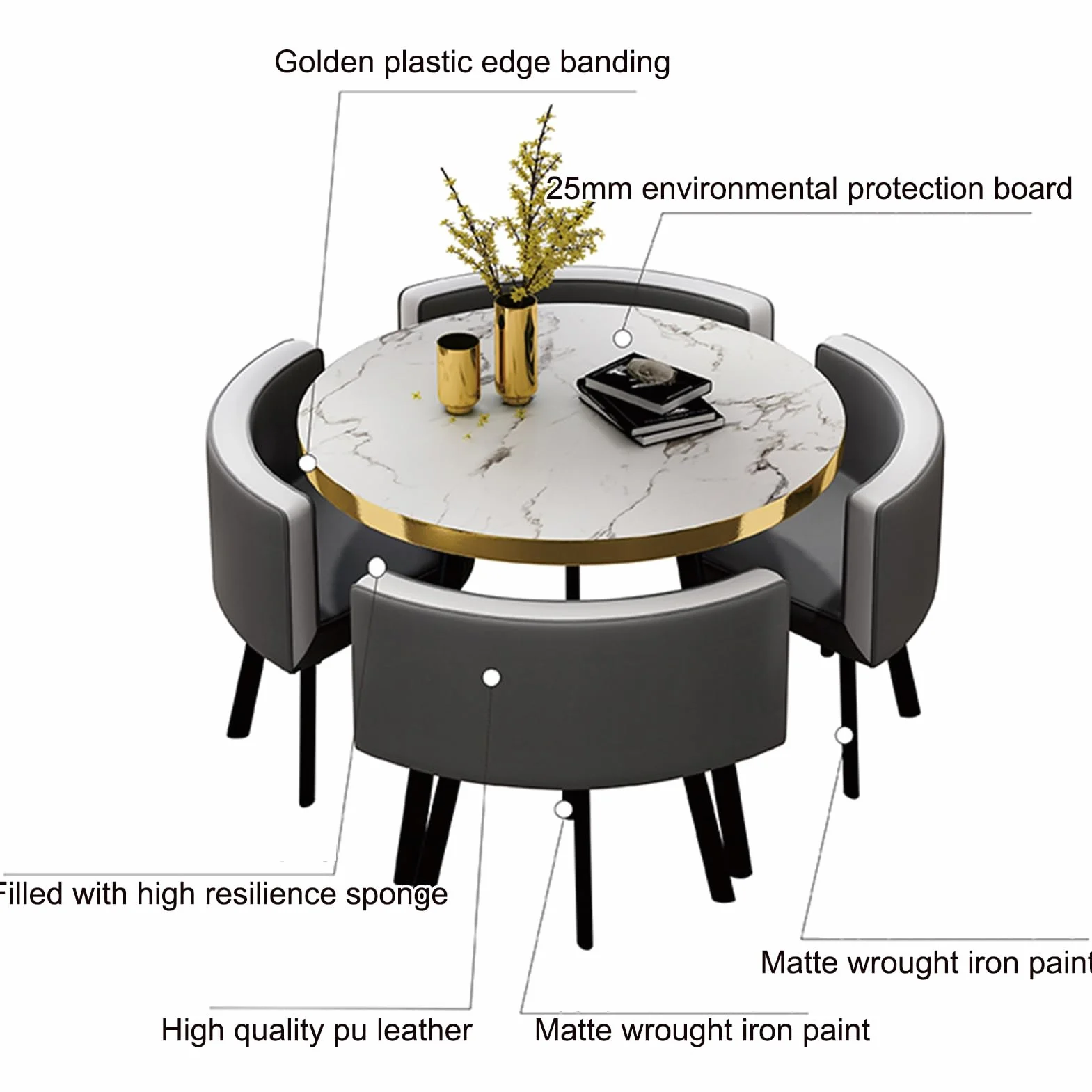 Oficina Sala De Recepción Juego De Mesa Y Silla Club, Mesa Redonda De Comedor Asiento con Respaldo Suave Muebles De Estilo Moderno Café Cocina Sala De Estar Tienda De Té con Leche Tienda De