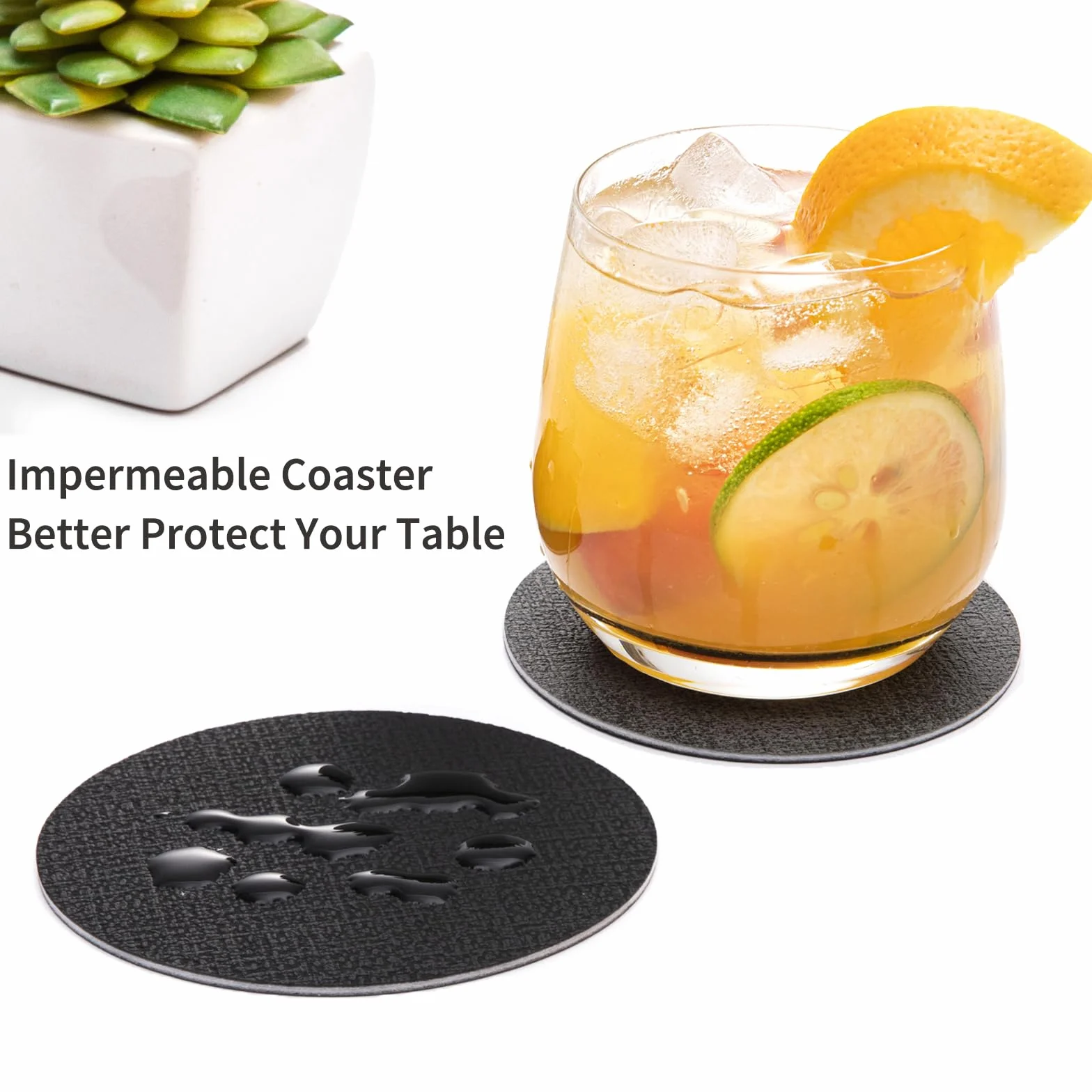 Posavasos Originales Juego de 12, Lavables Doble Cara, Impermeables con Soporte de Metal Antideslizante, Redondos Gris Negro