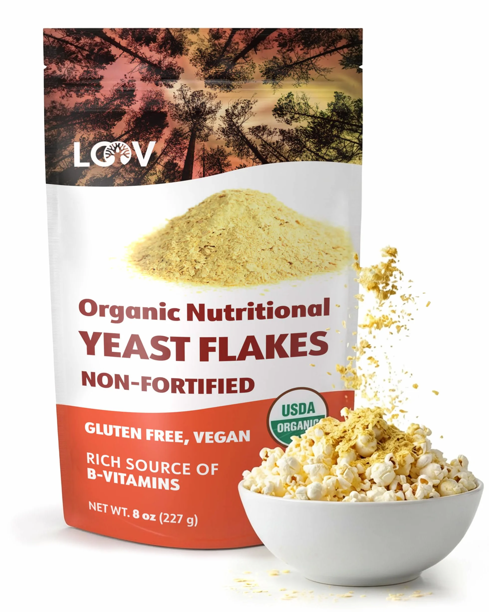 LOOV Copos de Levadura Nutricional Orgánica No Fortificada Tostado Vegano Sin Gluten 227 gr