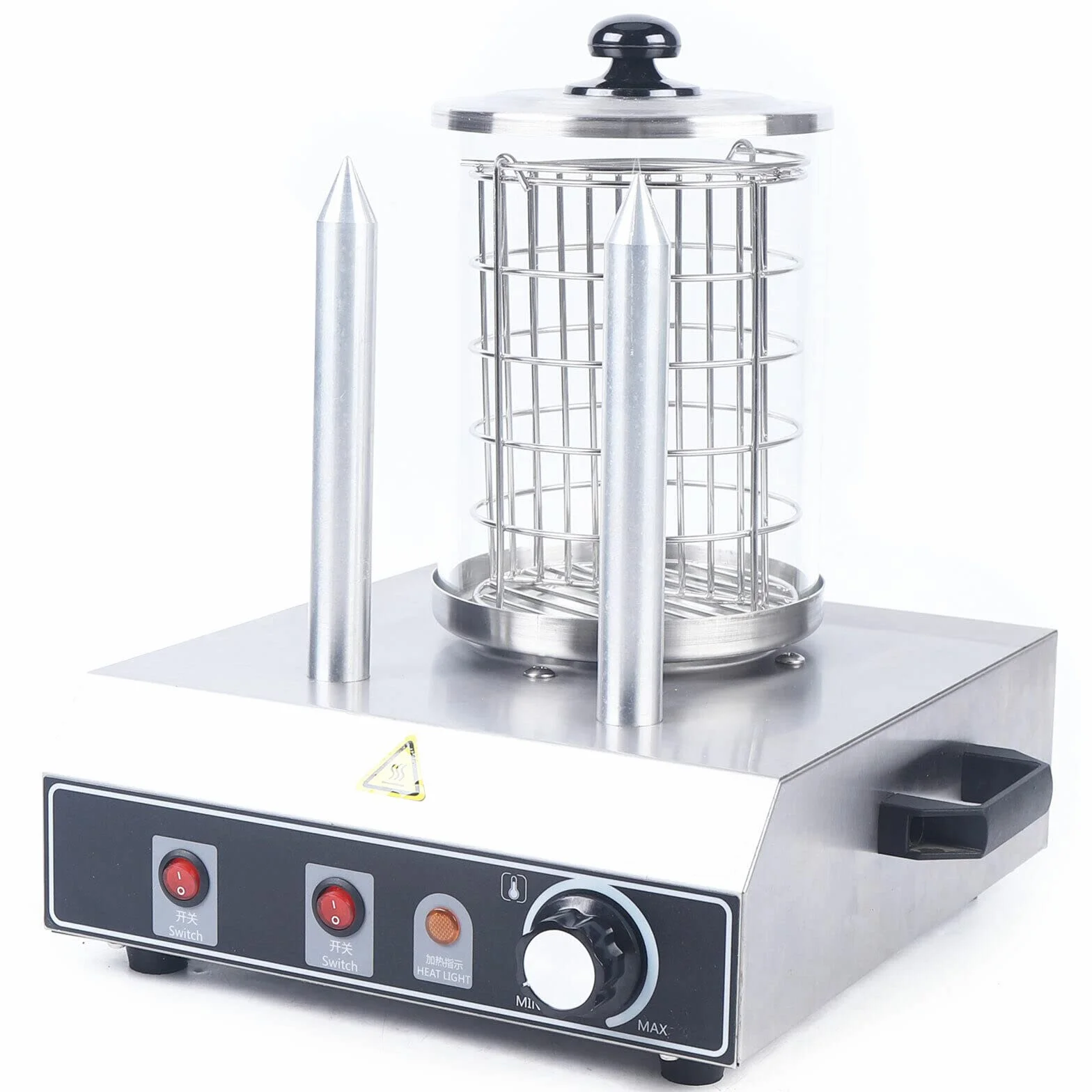 Profesional eléctrico calentador de salchichas con 2 pinchos, para restaurante