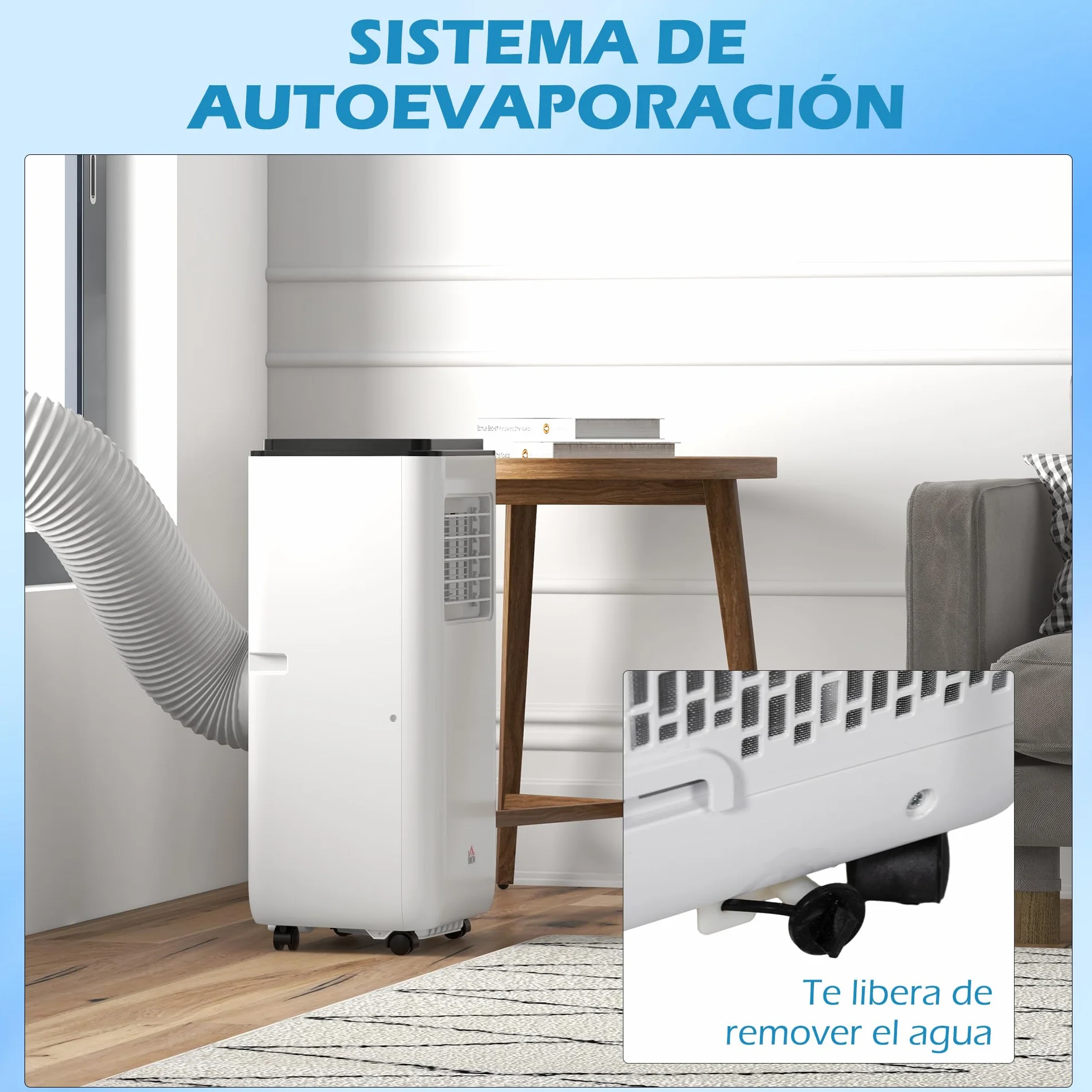 HOMCOM Aire Acondicionado Portátil 5 en 1 10000 BTU 2900W Enfriador Ventilador Deshumidificador 26 L/Día con Pantalla LED Mando a Distancia Temporizador 24h y 2 Velocidades para Habitación 35m² Blanco