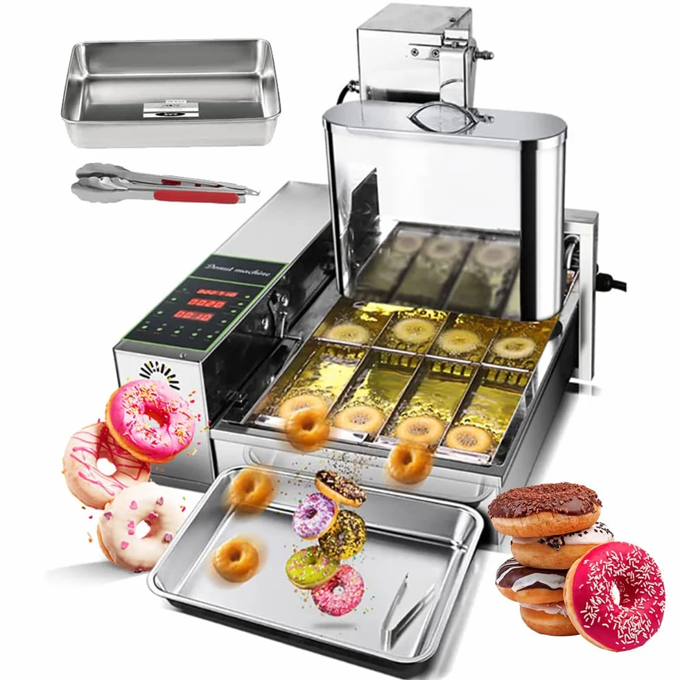 2000w buñuelos comerciales que hace la máquina, 4/6 líneas mini fabricante de rosquillas con panel de control inteligente, espesor de rosquilla de fryer de rosquilla digital Auto Flip