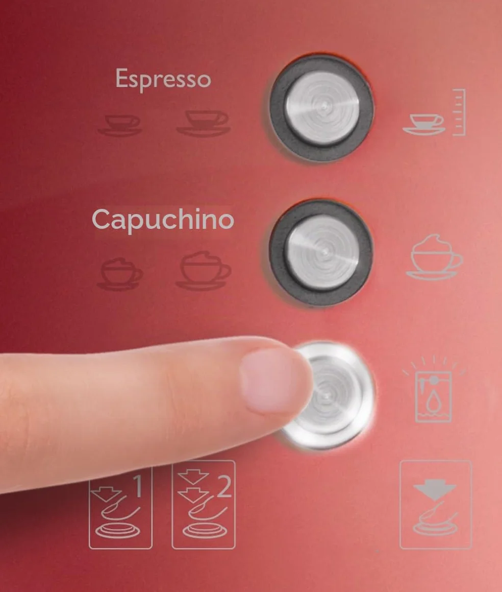 Breville PrimaLatte Cafetera para espressocappuccino y latte | Bomba italiana con 15 bar | Adecuado para café molido y monodosis | Depósito para tratamiento de leche integrado | Metálico/Rojo