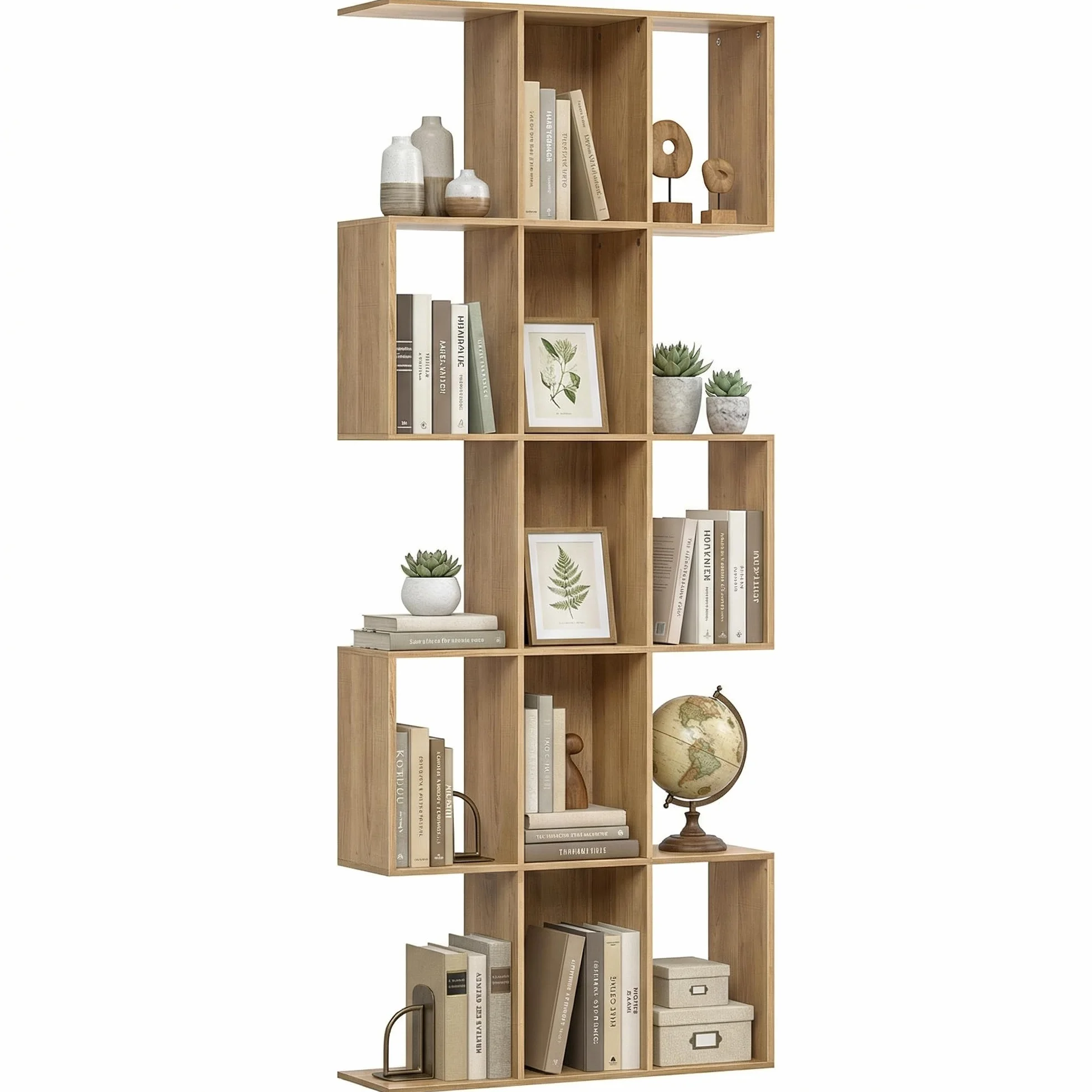 HOMCOM Estantería de 5 Niveles, Biblioteca Estrecha, Librería en Forma de S, para Salón, Dormitorio, Estudio, Oficina, 80x24x200 cm, Roble