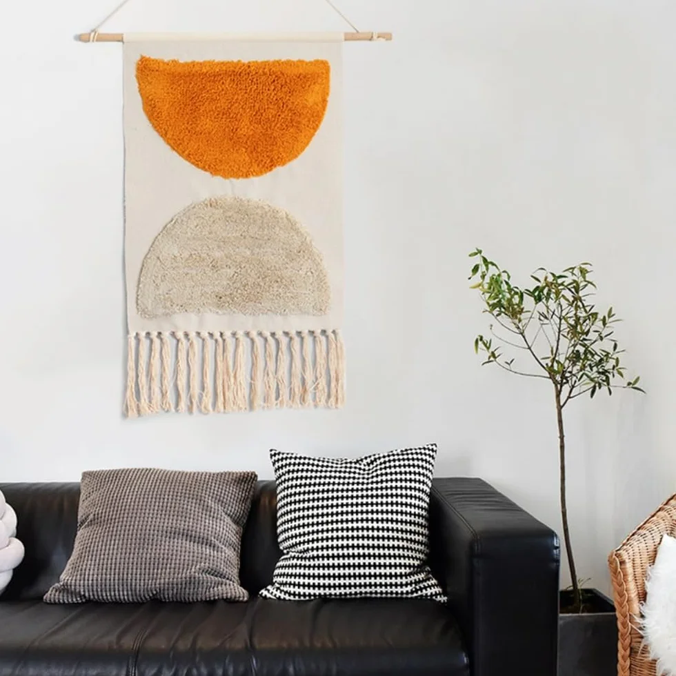 BMIDOT Tapiz de pared de algodón bohemio para colgar en la pared, con borlas, hecho a mano, para apartamentos, dormitorios, salas de estar, dormitorios, puertas, entradas, oficinas en casa (A1)