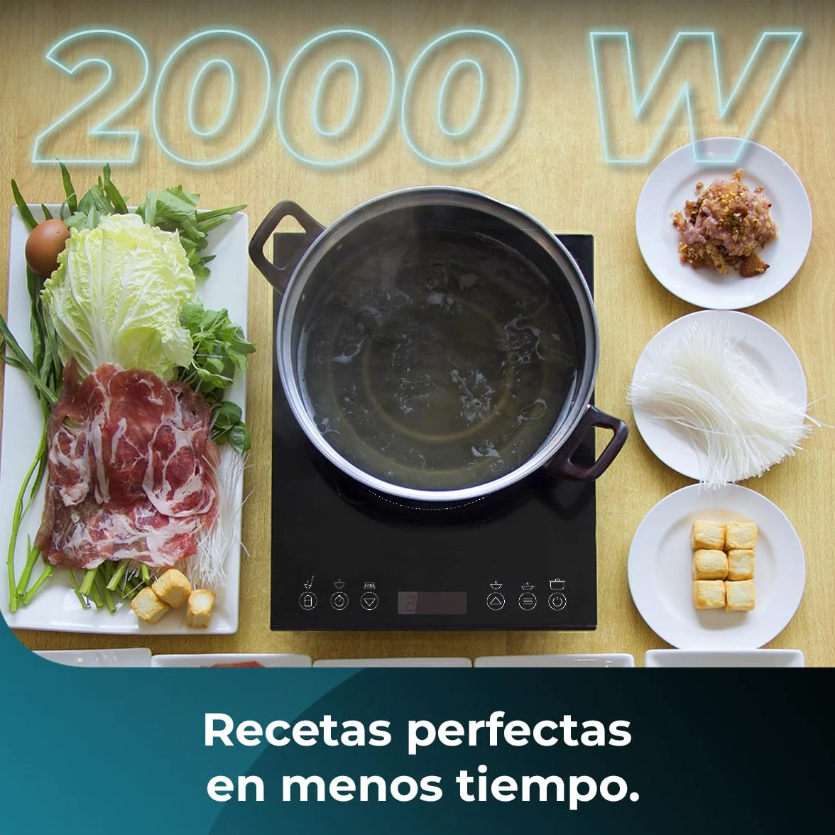 Cecotec Placa de Inducción Portátil 1 Fuego 2000W Full Magma Slim Display Táctil